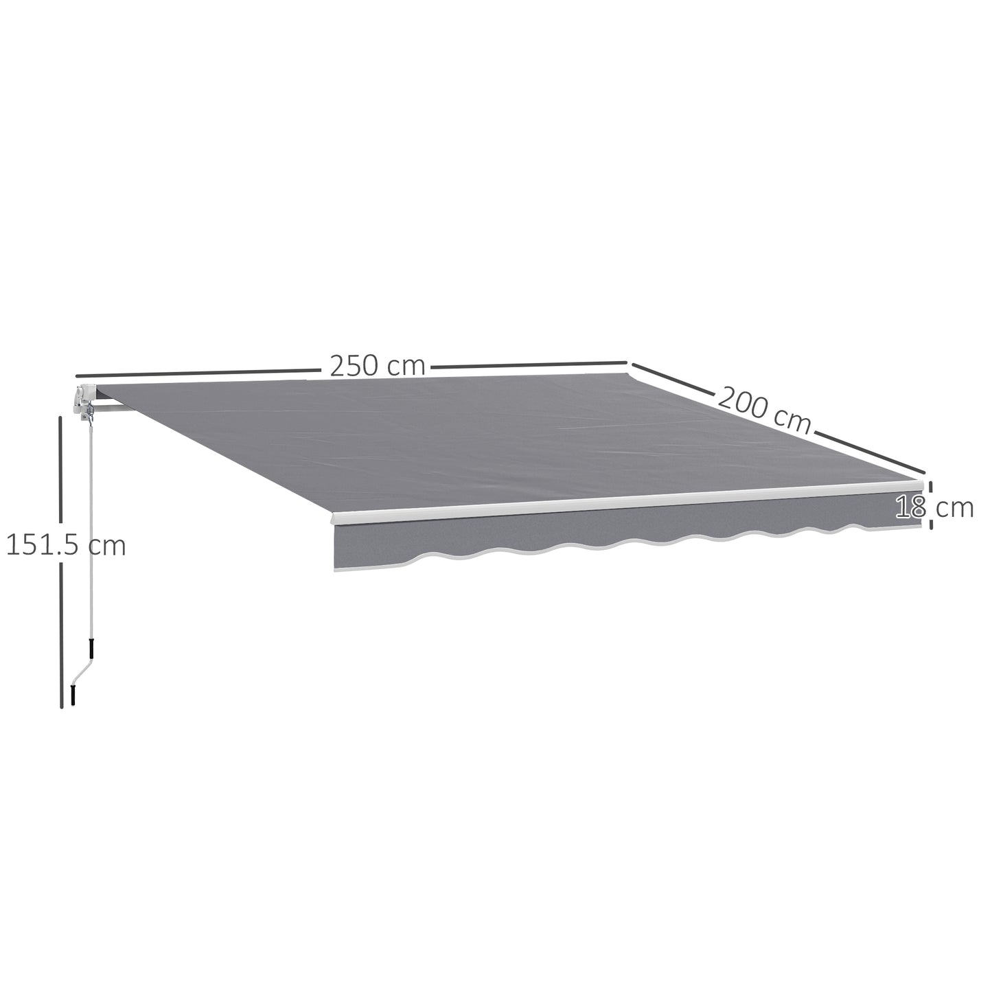 Outsunny 2 x 2.5m Manual Retractable Awning Dark Grey With 280gsm Polyester Canopy