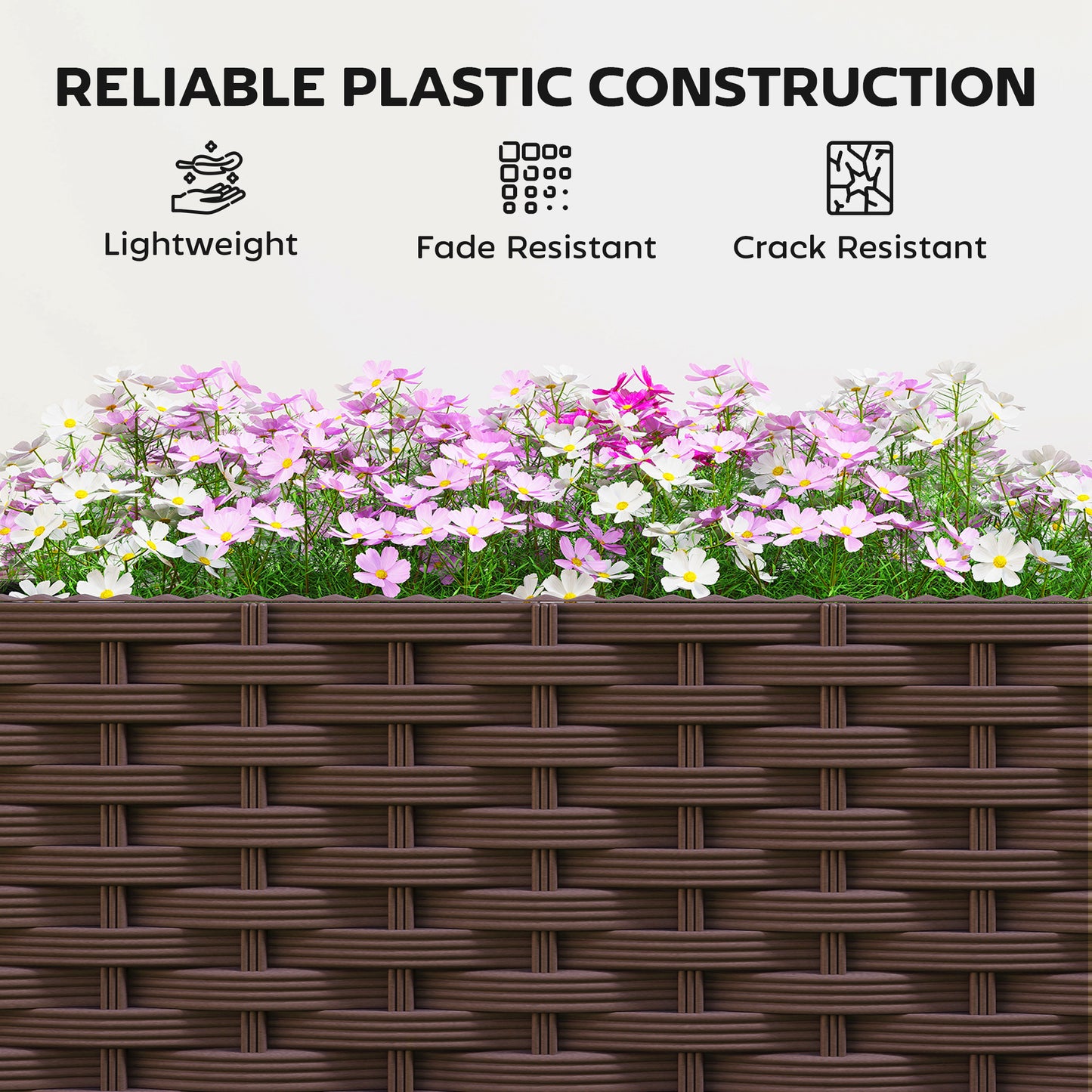 Outsunny Plastic Raised Planter With Trellis And Self Watering System On Wheels With Drainage Holes And Plugs