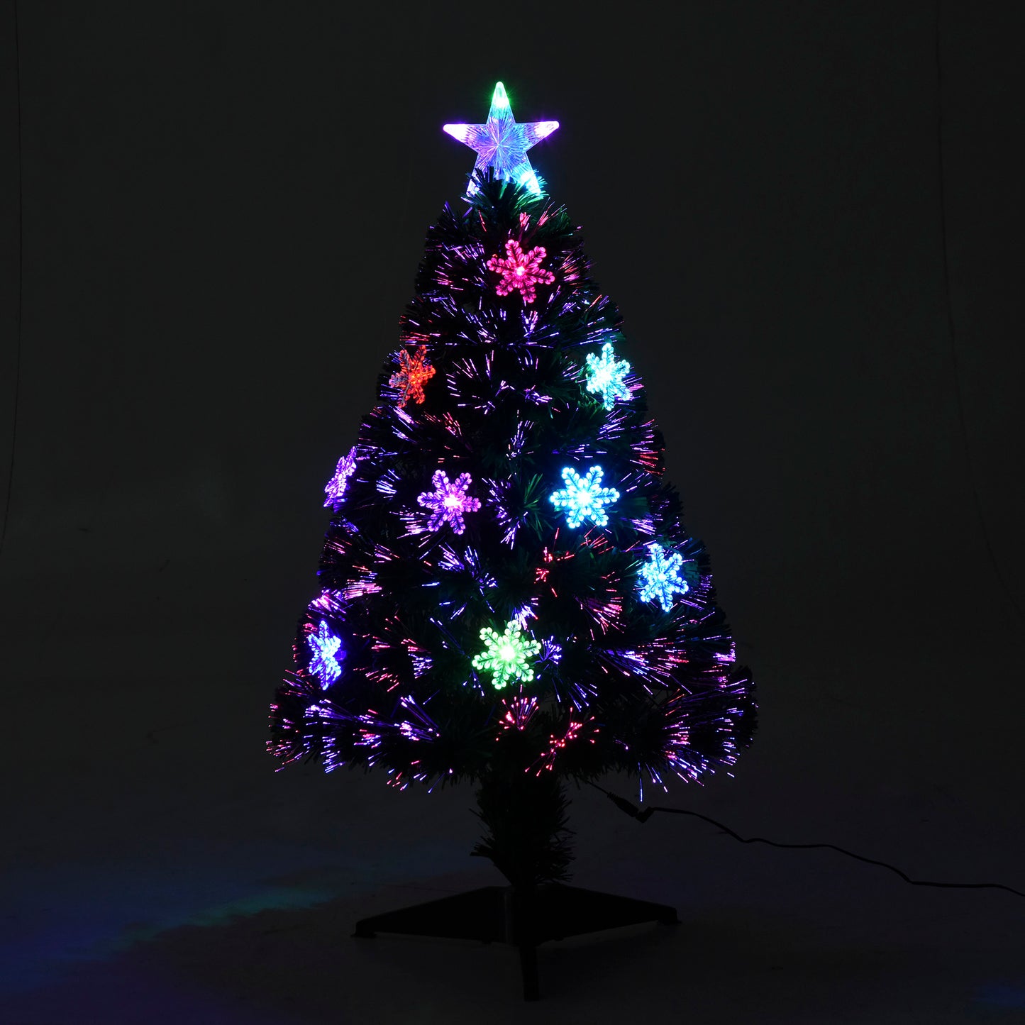 HOMCOM 3ft LED Fibre Optic Christmas Tree with Snowflakes - Green 90cm - ALL4U RETAILER LTD