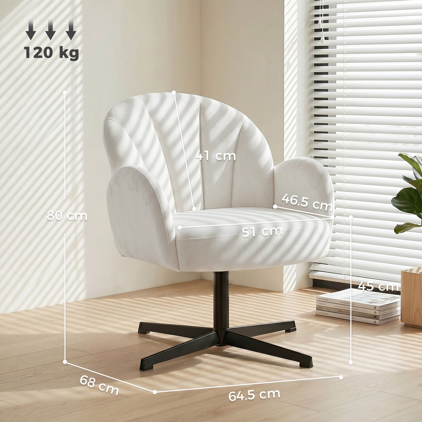 HOMCOM Swivel Accent Chair Shell Shaped Armchair With Spring Cushion And Metal Base Cream White