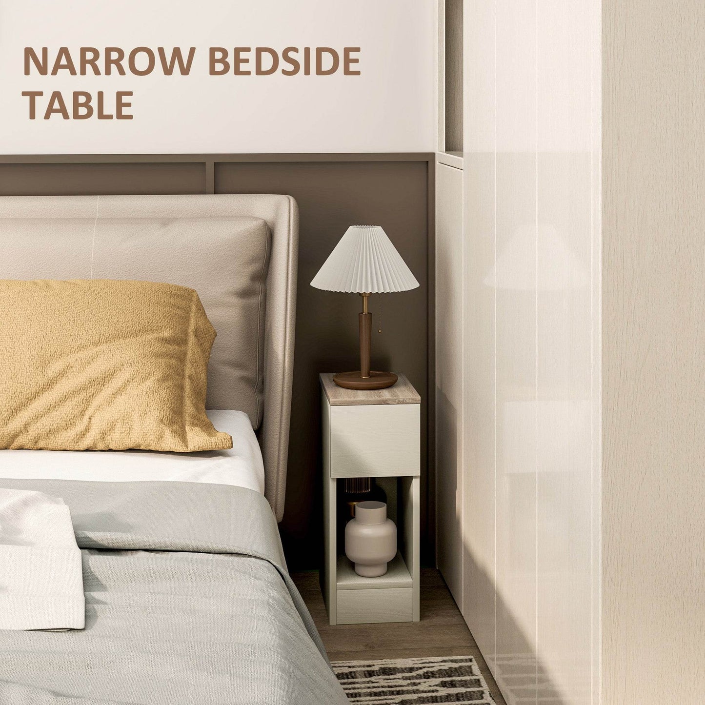 Set of 2 Modern White Storage Nightstands with Drawer and Shelf - ALL4U RETAILER LTD