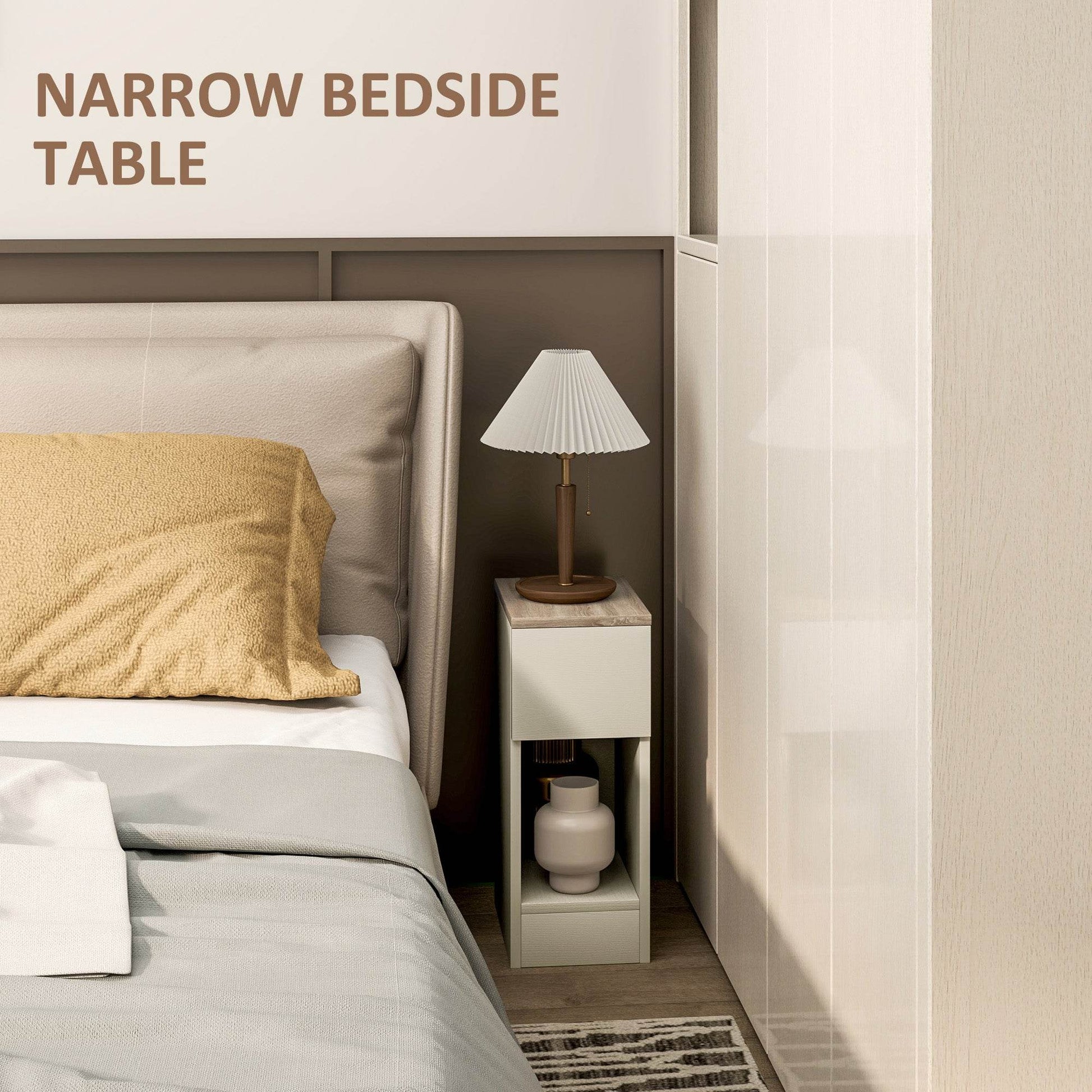 Set of 2 Modern White Storage Nightstands with Drawer and Shelf - ALL4U RETAILER LTD