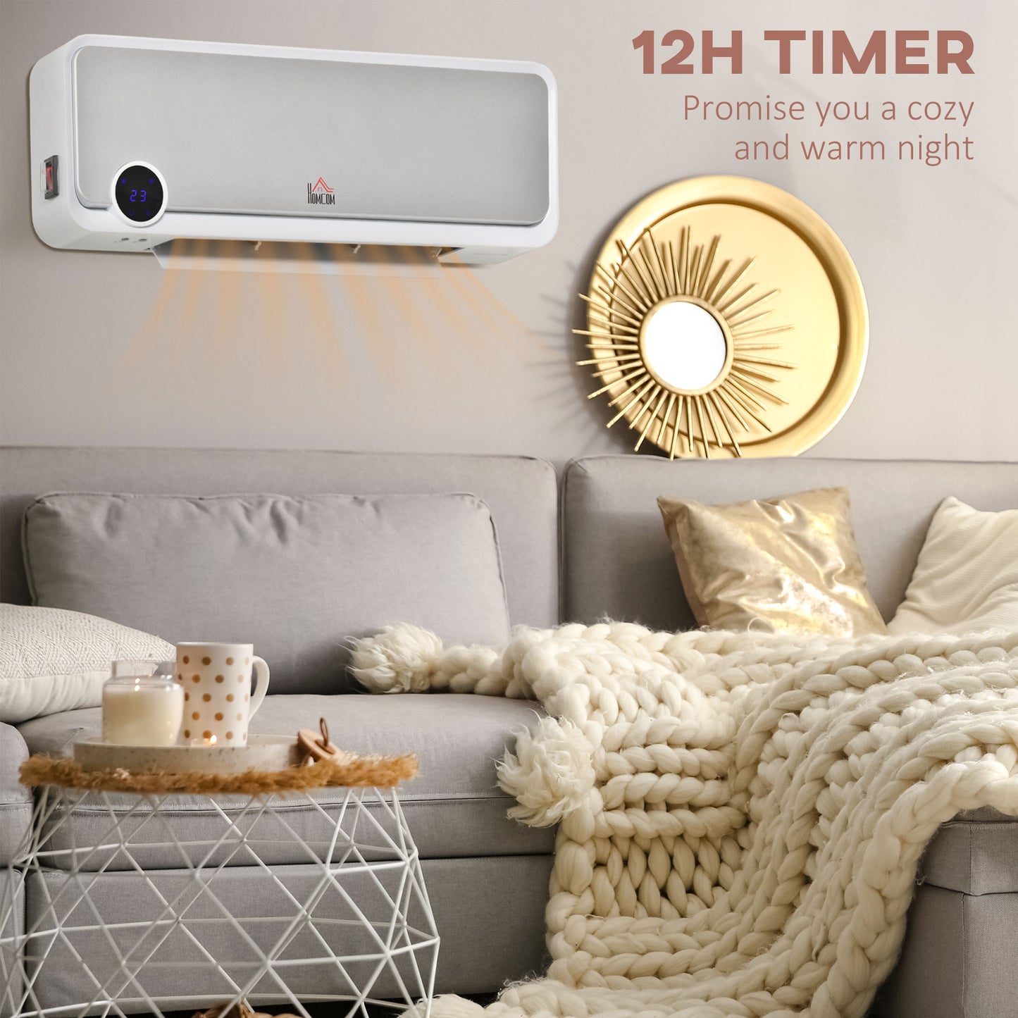 HOMCOM Wall-Mounted Ceramic Heater with Remote Control, 12-Hour Timer, and Overheat Protection for Home and Office, 1000W/2000W, White - ALL4U RETAILER LTD