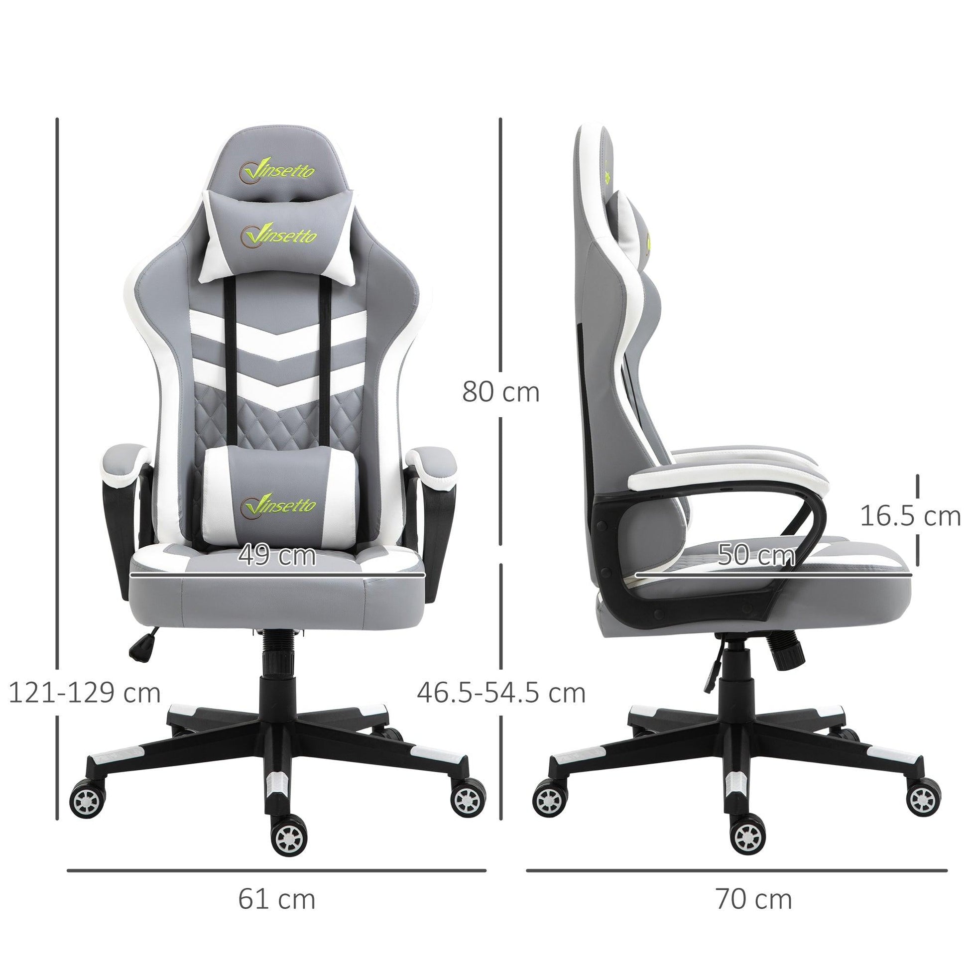 Vinsetto Racing Gaming Chair with Lumbar Support and Swivel Wheels in Grey White - ALL4U RETAILER LTD