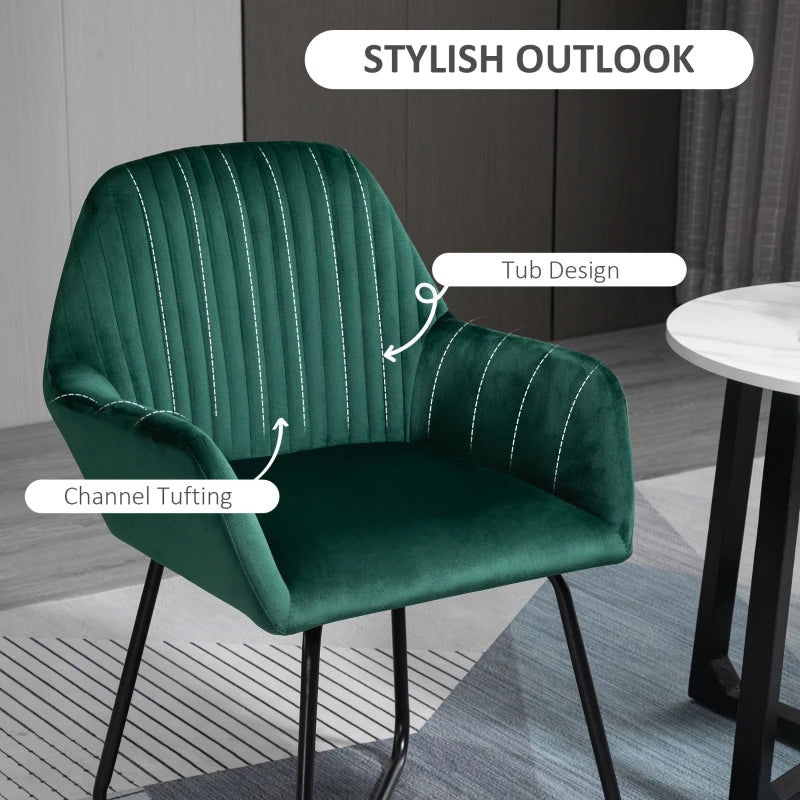 HOMCOM Set Of 2 Modern Accent Chairs in Green Velvet-Touch Fabric Upholstery, with Sleek Metal Bases for Living, Bedroom, and Dining Rooms - ALL4U RETAILER LTD