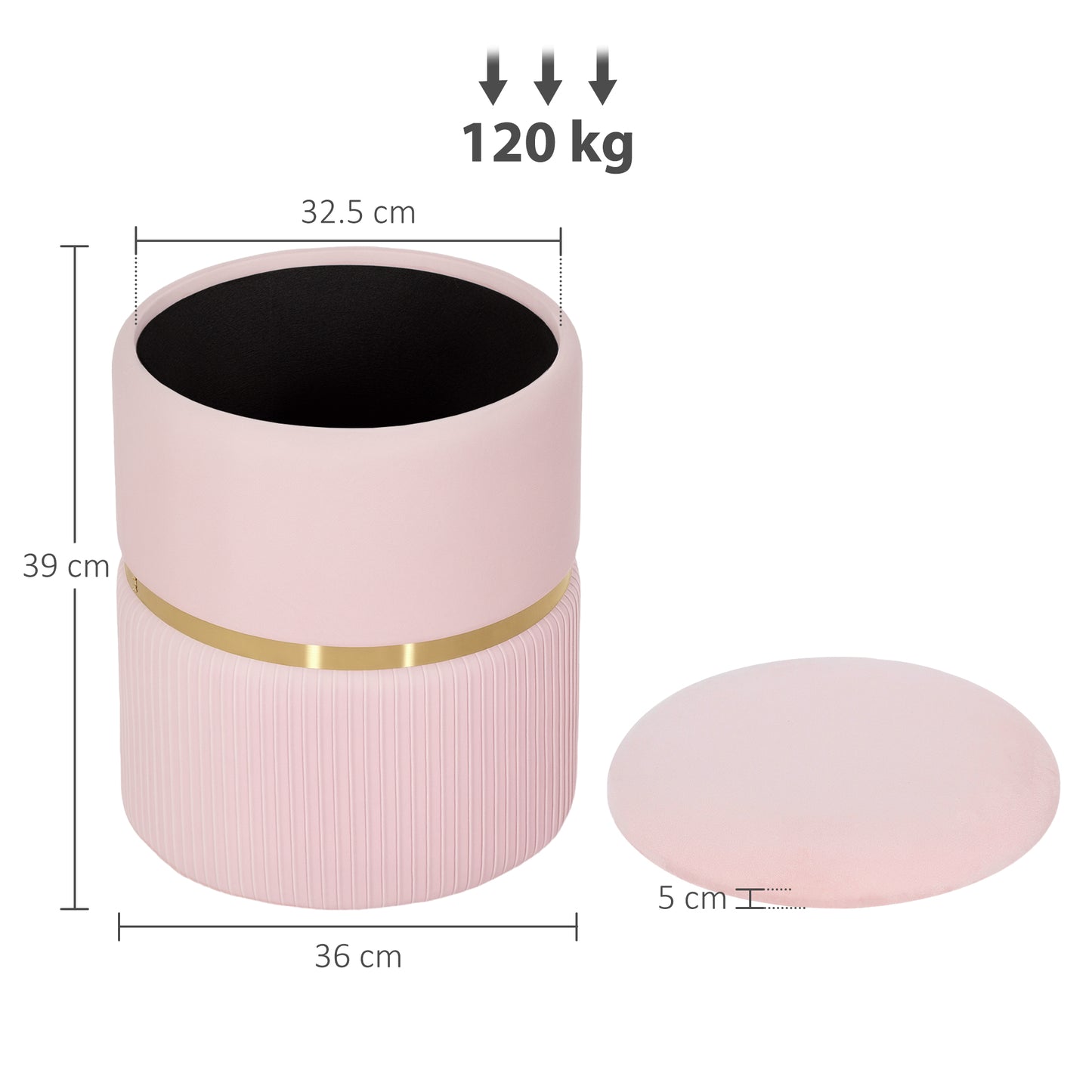 HOMCOM Velvet Feel Storage Ottoman Pink with Under Seat Storage MDF Frame Multifunctional