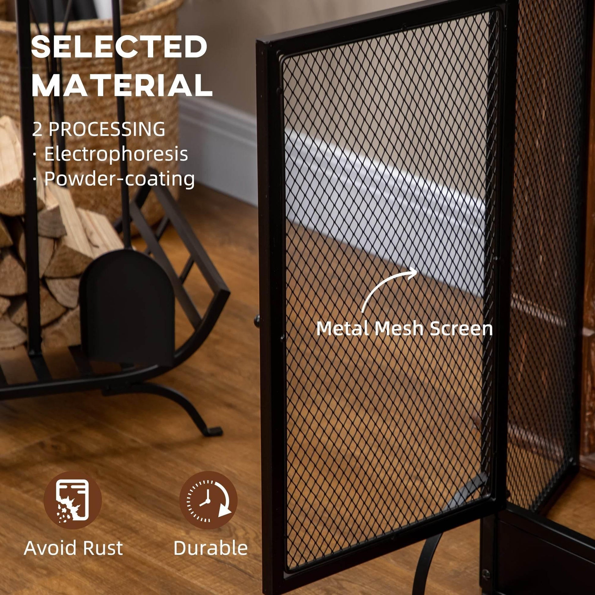 HOMCOM Black 3-Panel Folding Fireplace Screen with Dual Access Doors, Freestanding Spark Guard - ALL4U RETAILER LTD