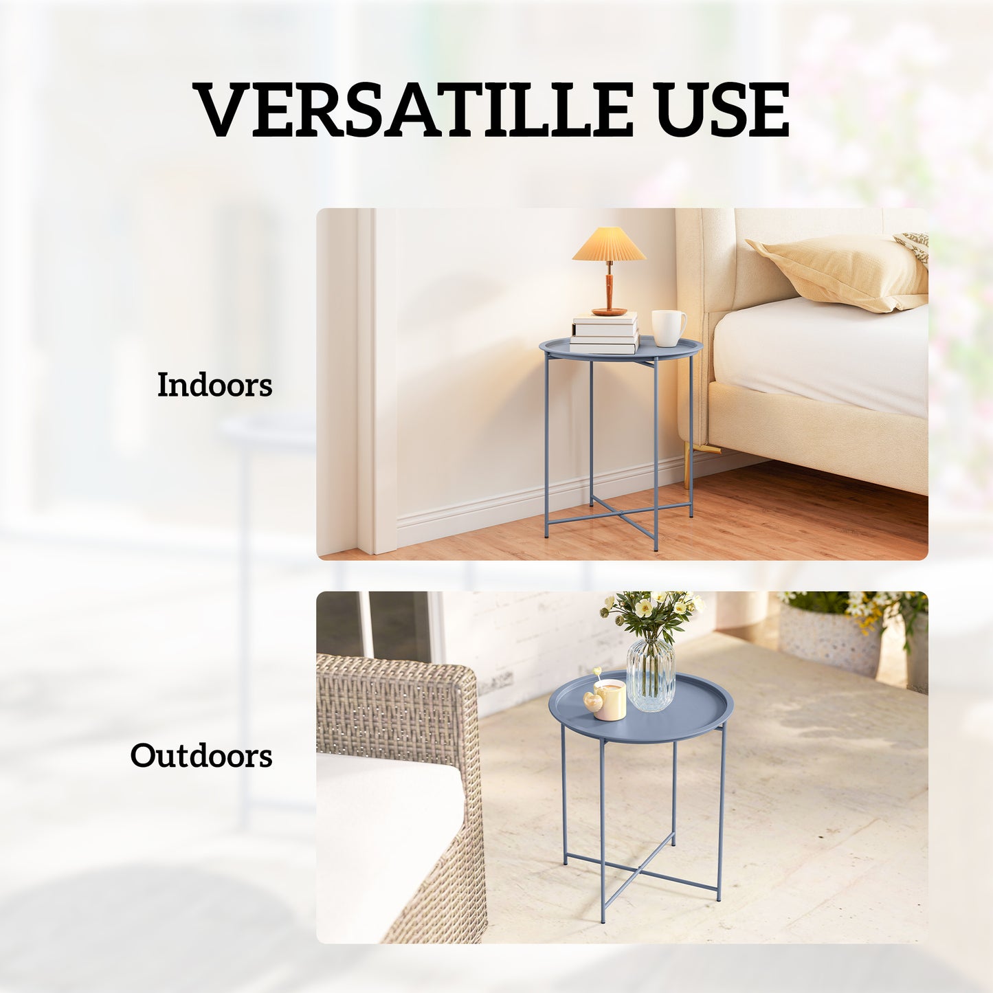 Outsunny Steel Removable Tray Top Garden Table With Folding Legs Blue Grey For Outdoor Patio Balcony