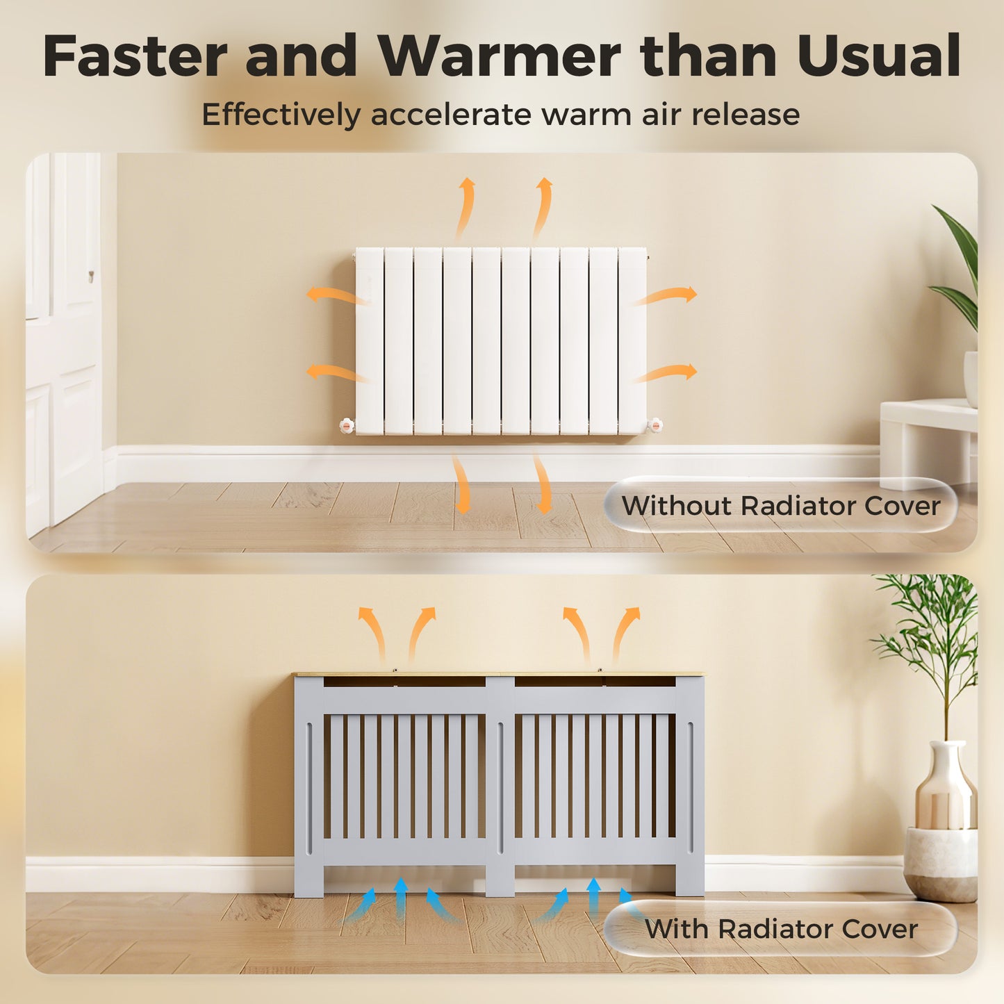 HOMCOM Slatted Radiator Cover Painted Cabinet with Line Grill Design 152L x 19W x 81H cm Grey