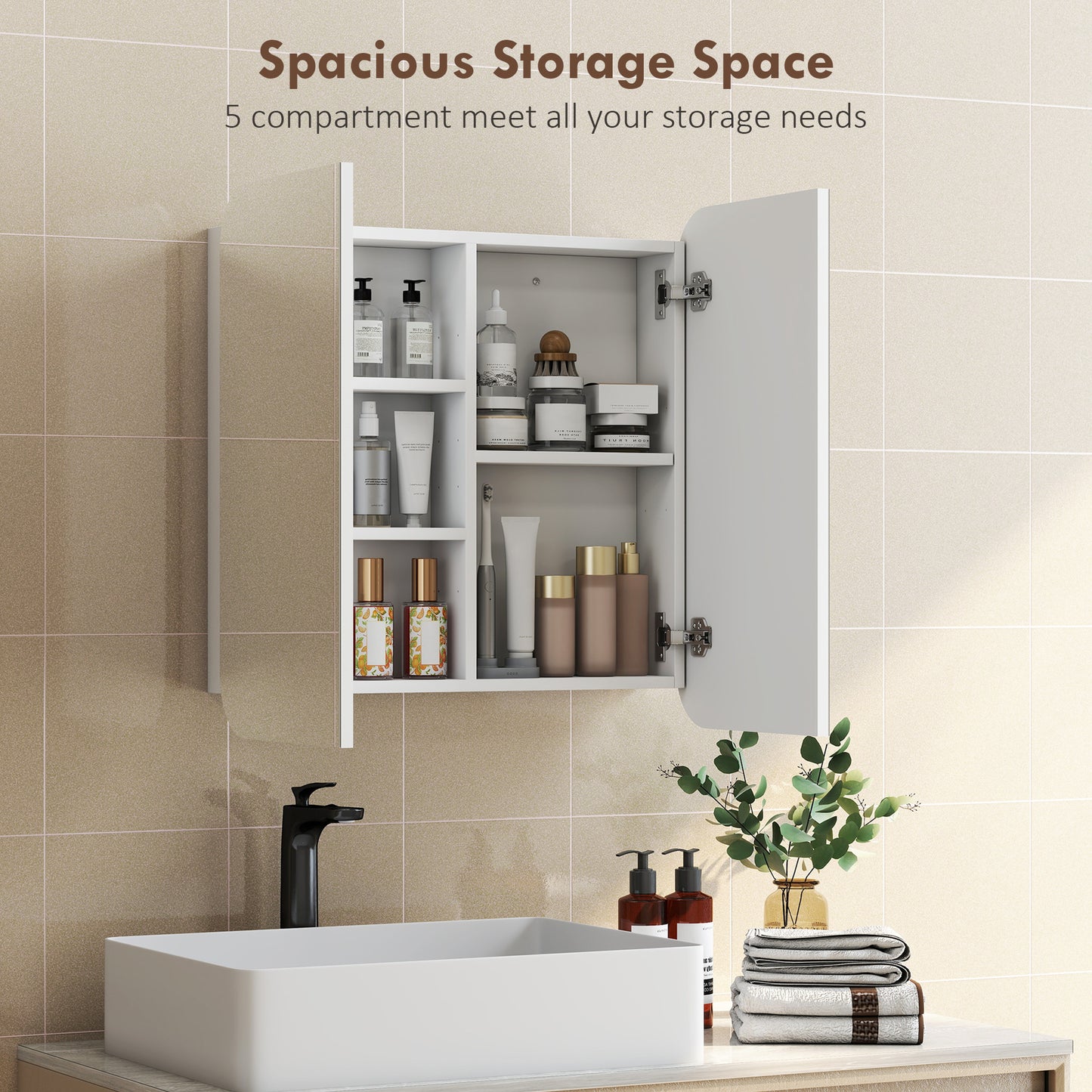 HOMCOM Arched Bathroom Mirror Cabinet With Adjustable Shelves White Wall Mounted