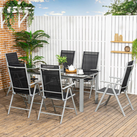 Outsunny 7 Piece Garden Dining Set, Outdoor Table and 6 Chair, Aluminium, Black - ALL4U RETAILER LTD