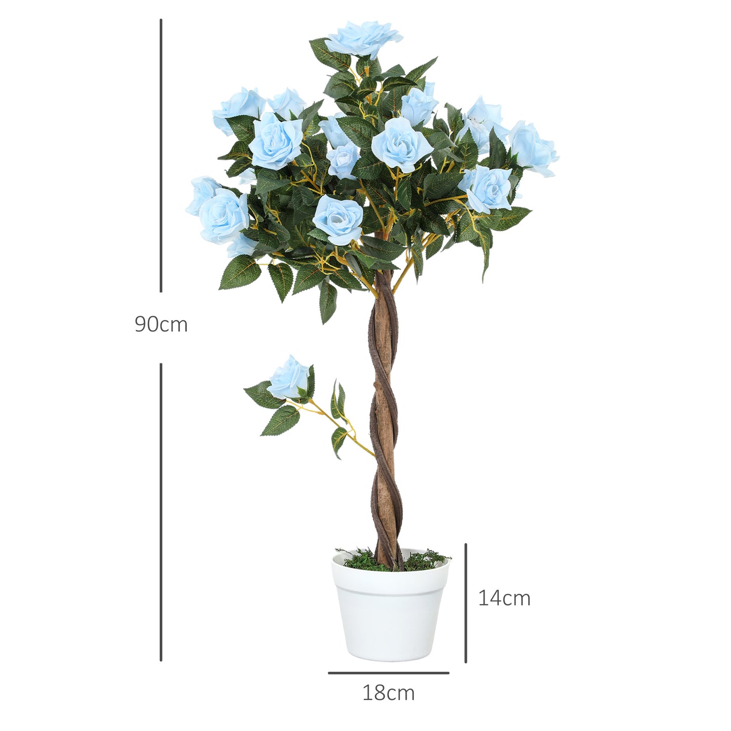 Outsunny Set Of 2 Artificial White Rose Floral Plants In Pots 90cm Indoor Decor Light Blue