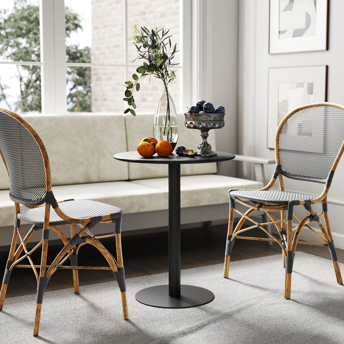 HOMCOM Round Dining Table With Steel Base For Living Room And Dining Room 60 cm Diameter 72 cm High Black