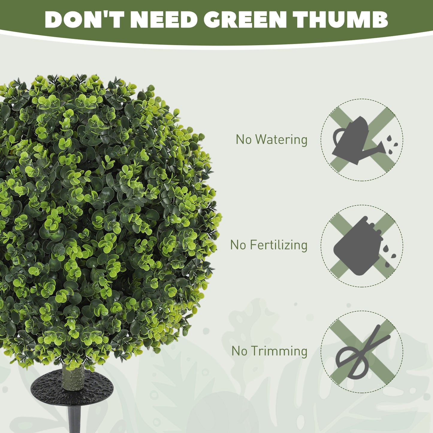 HOMCOM 2 Pack 40 Cm Artificial Boxwood Topiary Balls With Ground Stake Eucalyptus Leaves UV Resistant Indoor Outdoor