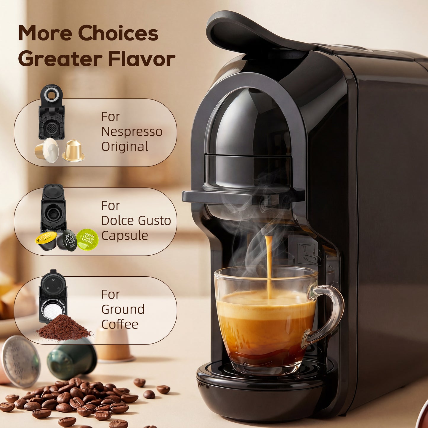 Homcom Semi Automatic Pod Coffee Machine For Nespresso Dolce Gusto Capsules Or Ground Coffee 19 Bar 0.6L