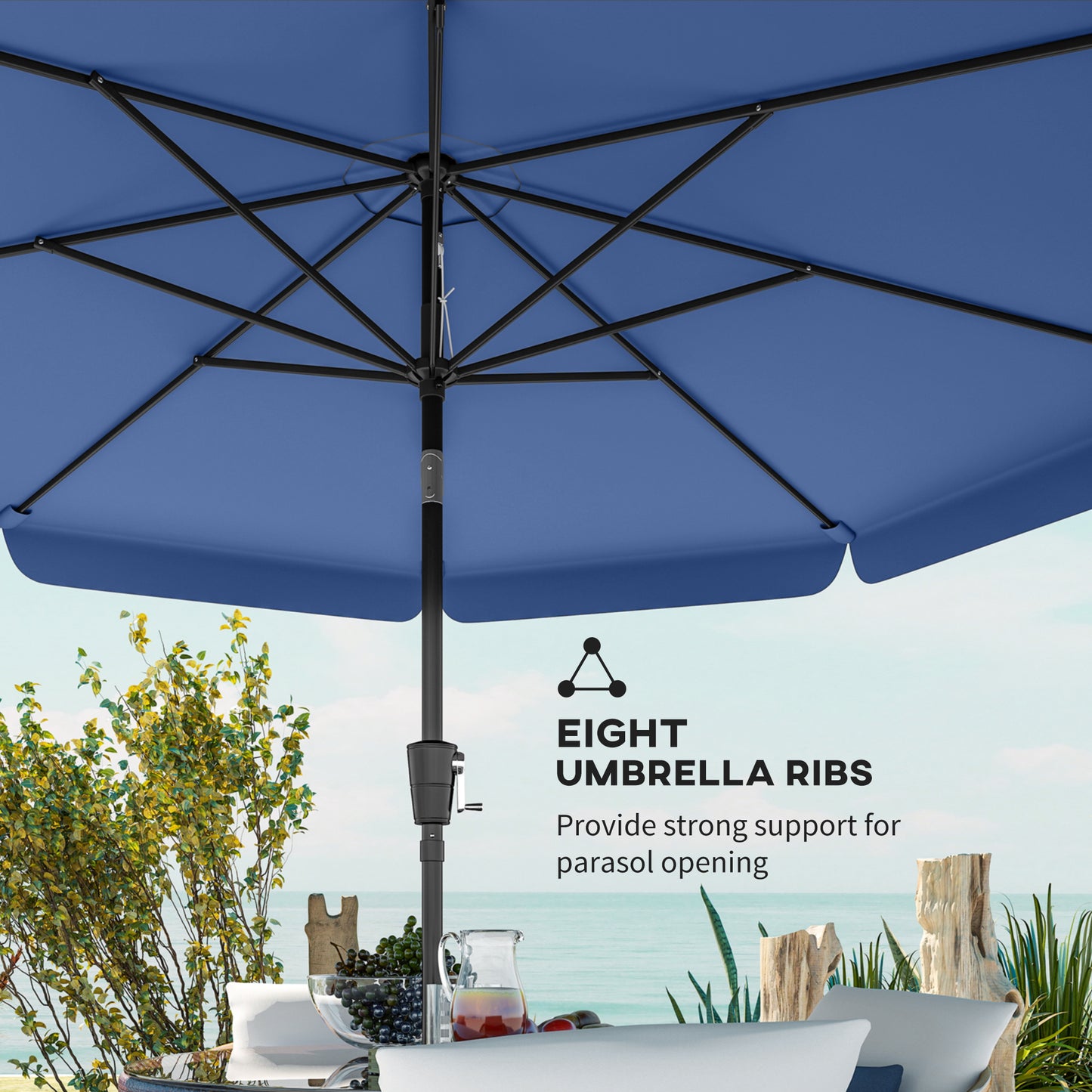 Outsunny 3 Meter Garden Parasol With Tilt Mechanism And Crank Handle UPF 30 Patio Umbrella For Outdoor Tables Dark Blue
