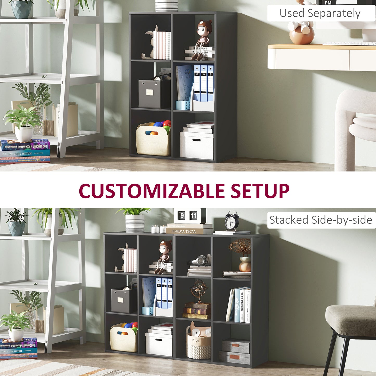 HOMCOM Six Cube Bookshelf Black Durable Particle Board Storage Organizer For Home Office