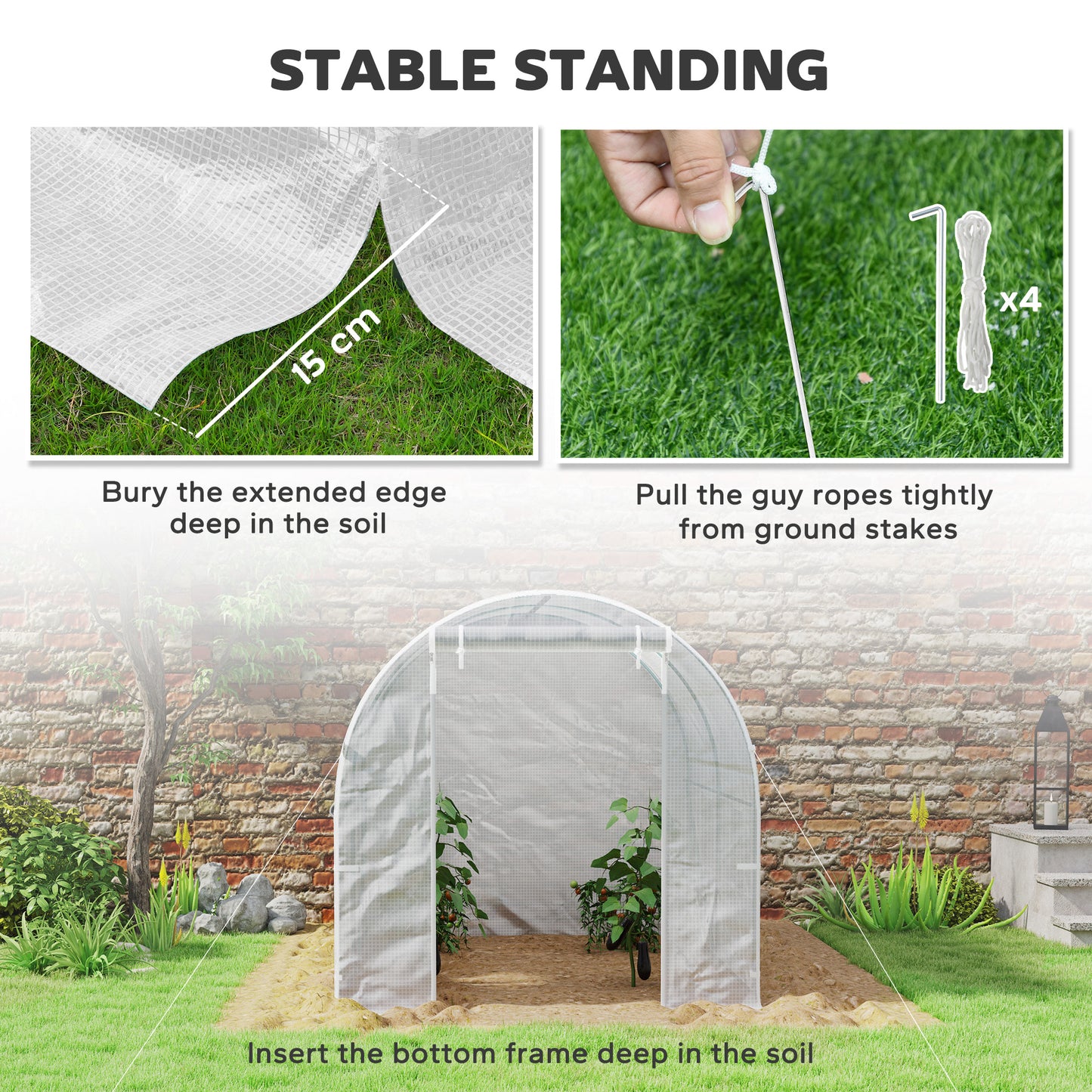 Outsunny 245 By 200 Cm Polytunnel Greenhouse With Four Windows Roll Up Door Steel Frame Durable Outdoor Garden Shelter