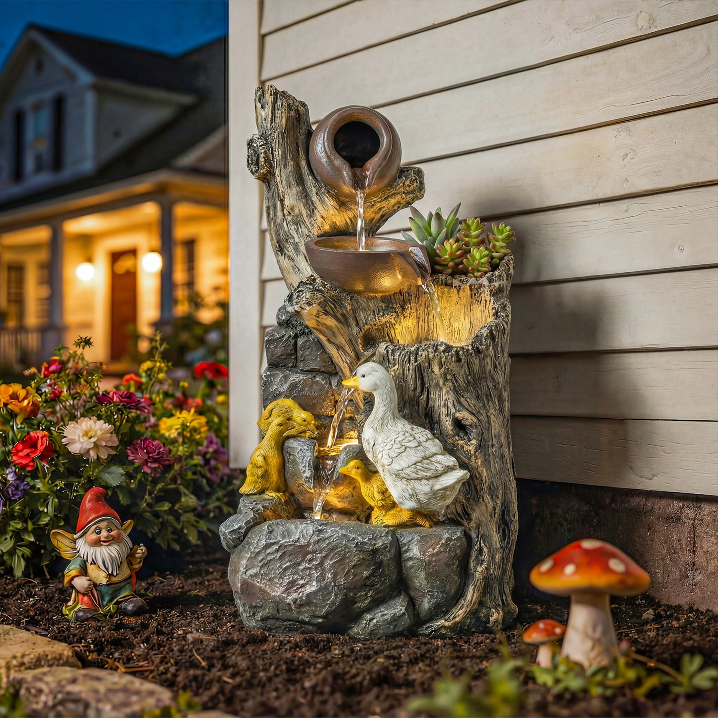 Outsunny 5 Tier Outdoor Waterfall Fountain Freestanding Self Contained Cascading Water Feature Garden Landscape