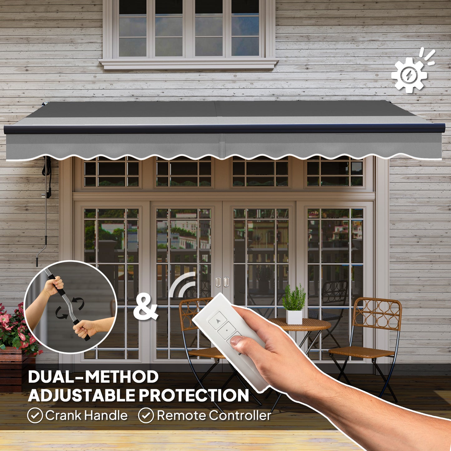 Outsunny 3.5m x 3m Electric and Manual Awning With Remote Control Dark Grey Aluminium Frame