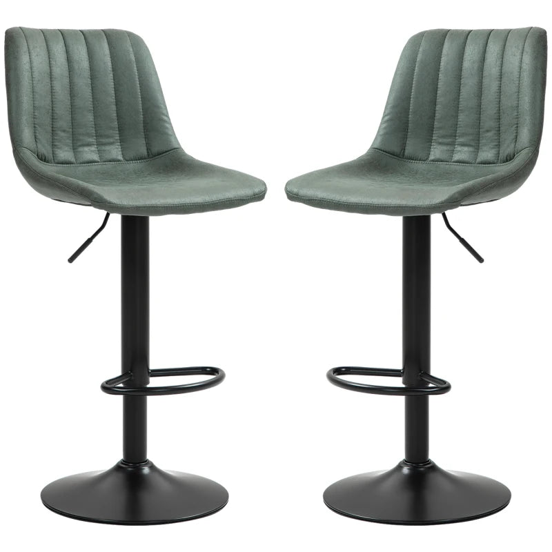 HOMCOM Set of 2 Retro Green Tub Bar Stools with Padded Seats and Swivel Function - ALL4U RETAILER LTD