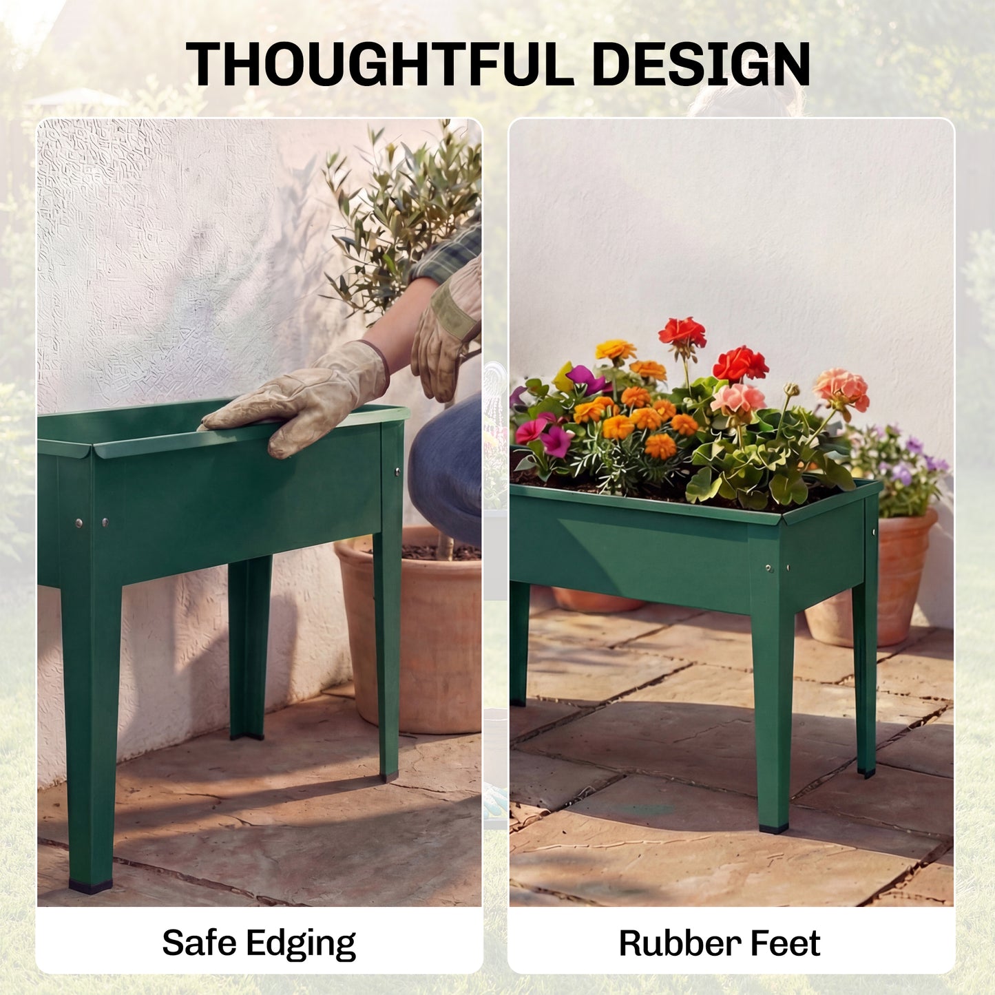 Outsunny Raised Planter Garden Bed On Legs With Drainage Hole Powder Coated Metal 20 Kg Capacity Green
