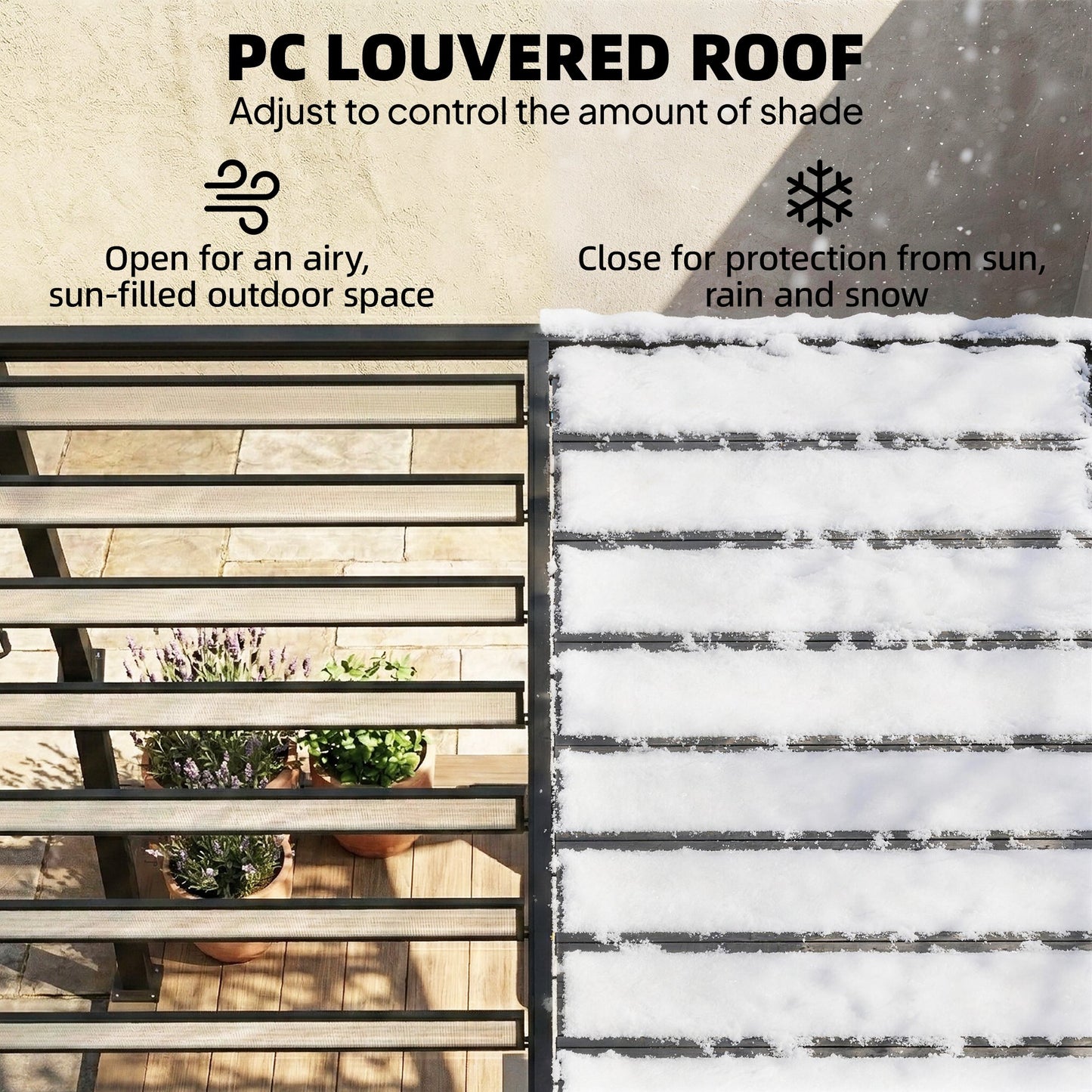 Outsunny 3x3 m Louvered Pergola With PC Roof Aluminium Patio Gazebo Canopy Drainage Gutters Coffee