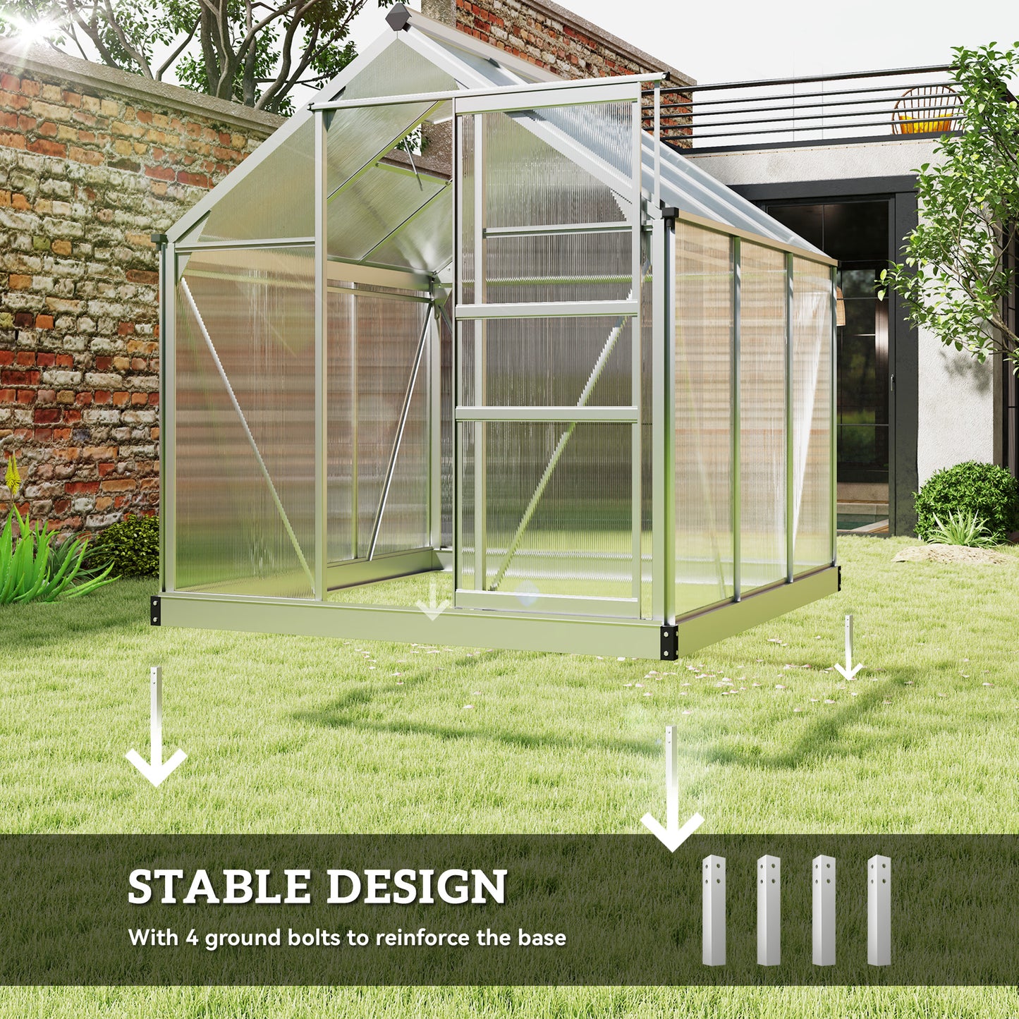 Outsunny 6 By 6ft Polycarbonate Greenhouse With Powder Coated Aluminum Frame For Easy Walk In Access Clear