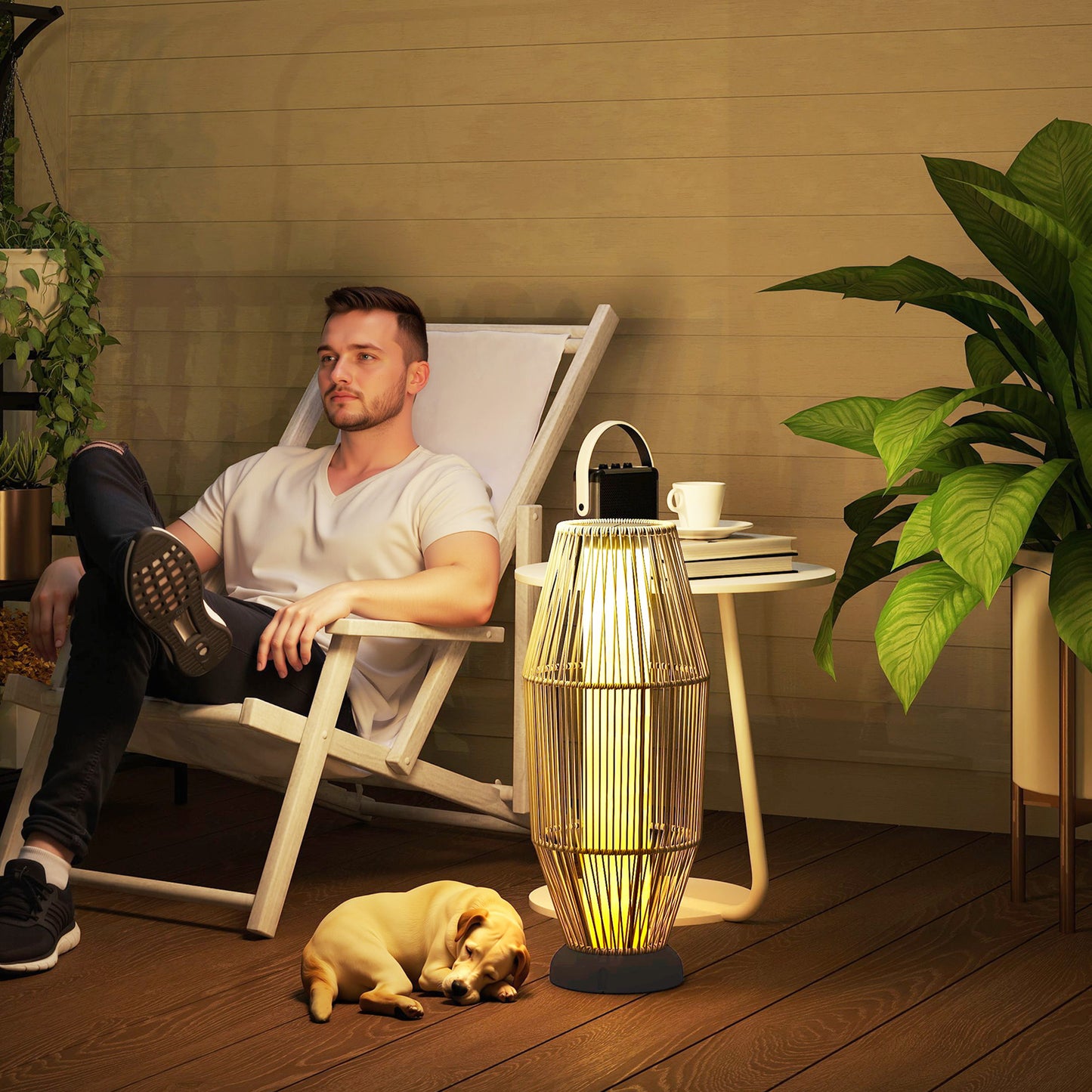Outsunny Garden Rattan Lamp 72 cm Tall Solar Floor Lamp LED Auto On Off IP44 Outdoor Grey