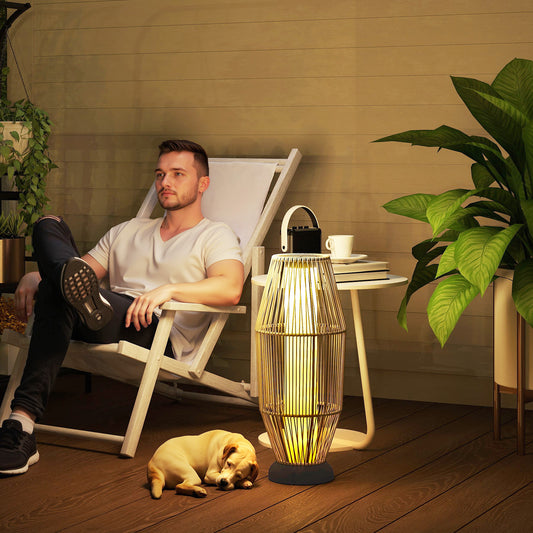 Outsunny Garden Rattan Lamp 72 cm Tall Solar Floor Lamp LED Auto On Off IP44 Outdoor Grey