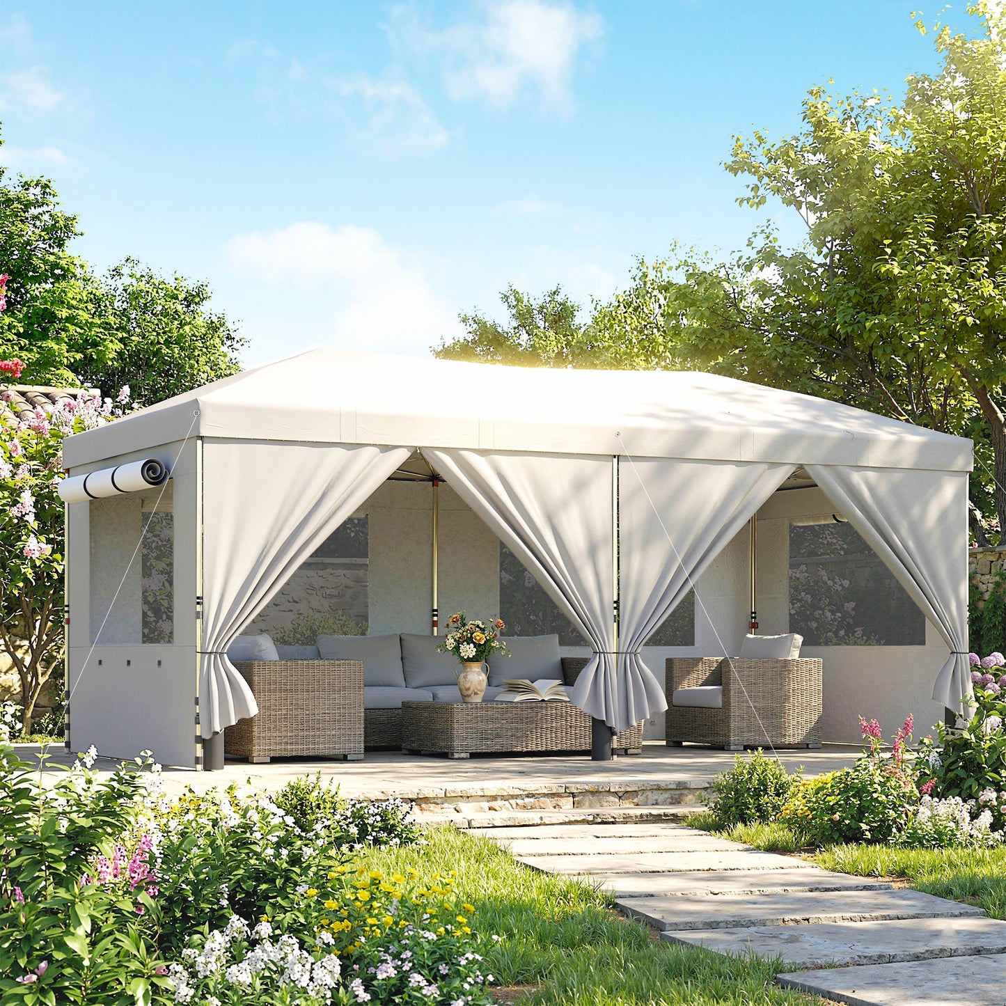 Outsunny 3 By 6 M Pop Up Canopy Gazebo With UV50 Plus Protection And Six Sidewalls White