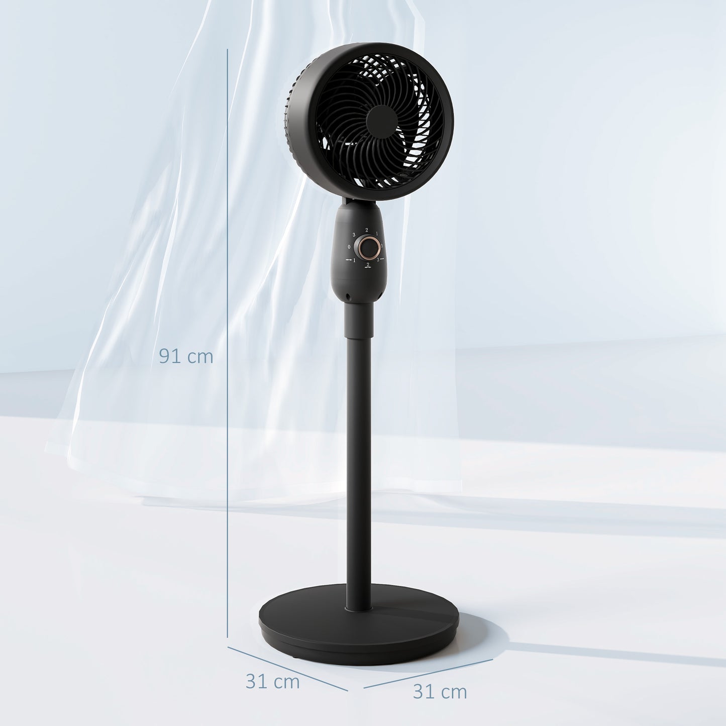 HOMCOM 12 Inch Pedestal Fan With Oscillation, 3 Speed Settings, Air Circulator For Bedroom Home Office Black