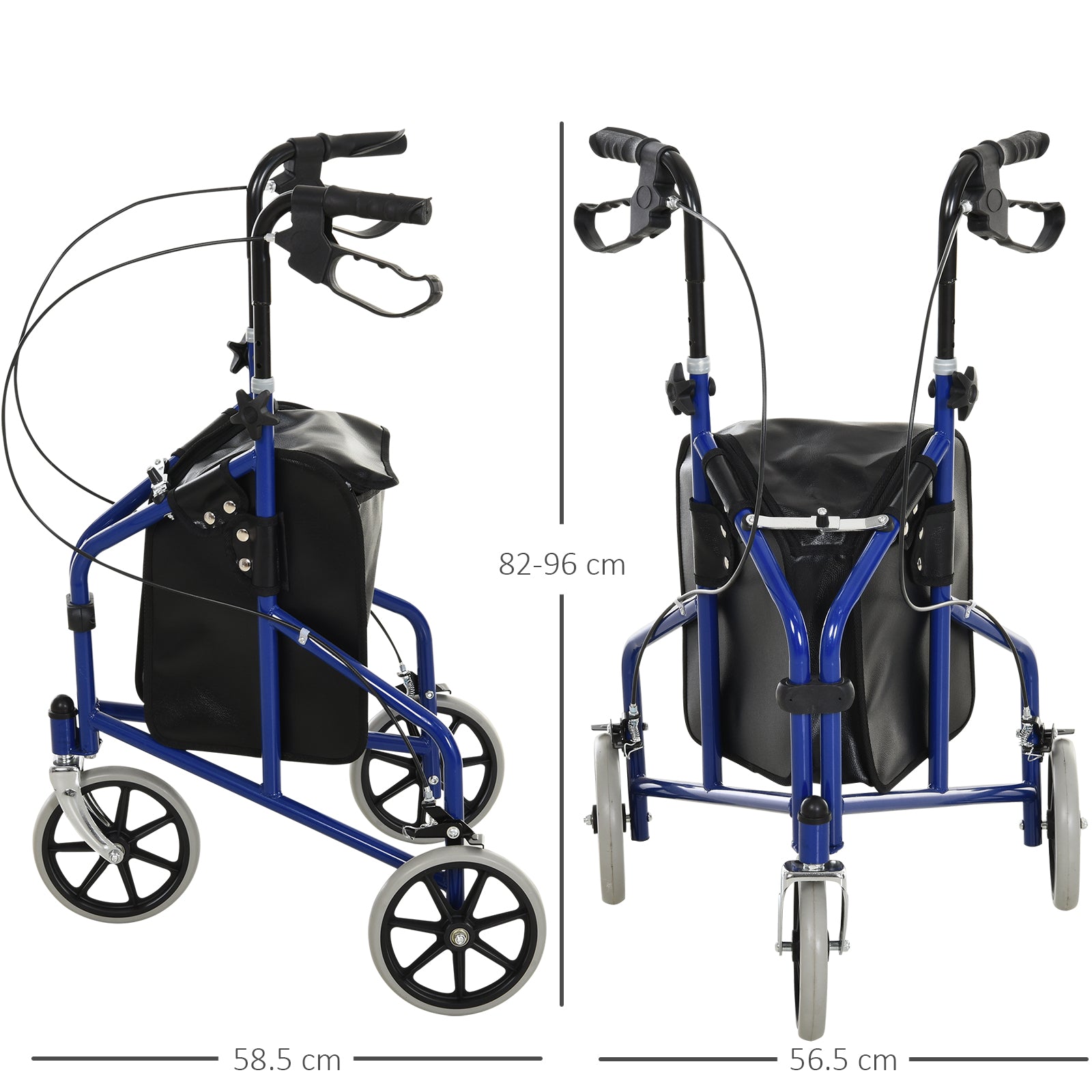 HOMCOM Lightweight Three-Wheel Rollator Walker for Seniors with Handbrakes, Adjustable Height, and Storage Bag - ALL4U RETAILER LTD