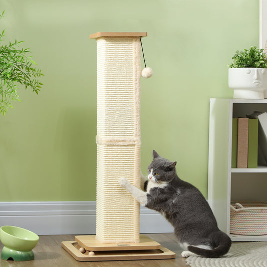 PawHut 3-in-1 Cat Scratching Post with Track Ball Toy - 87cm Oak Design