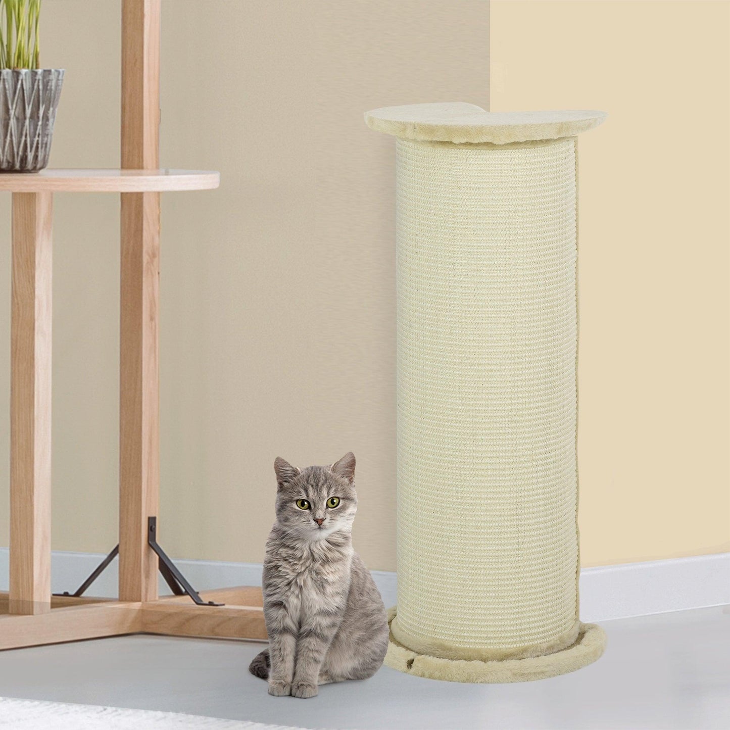 PawHut 85cm Tall Cat Scratching Post with Sisal Rope | Beige - ALL4U RETAILER LTD