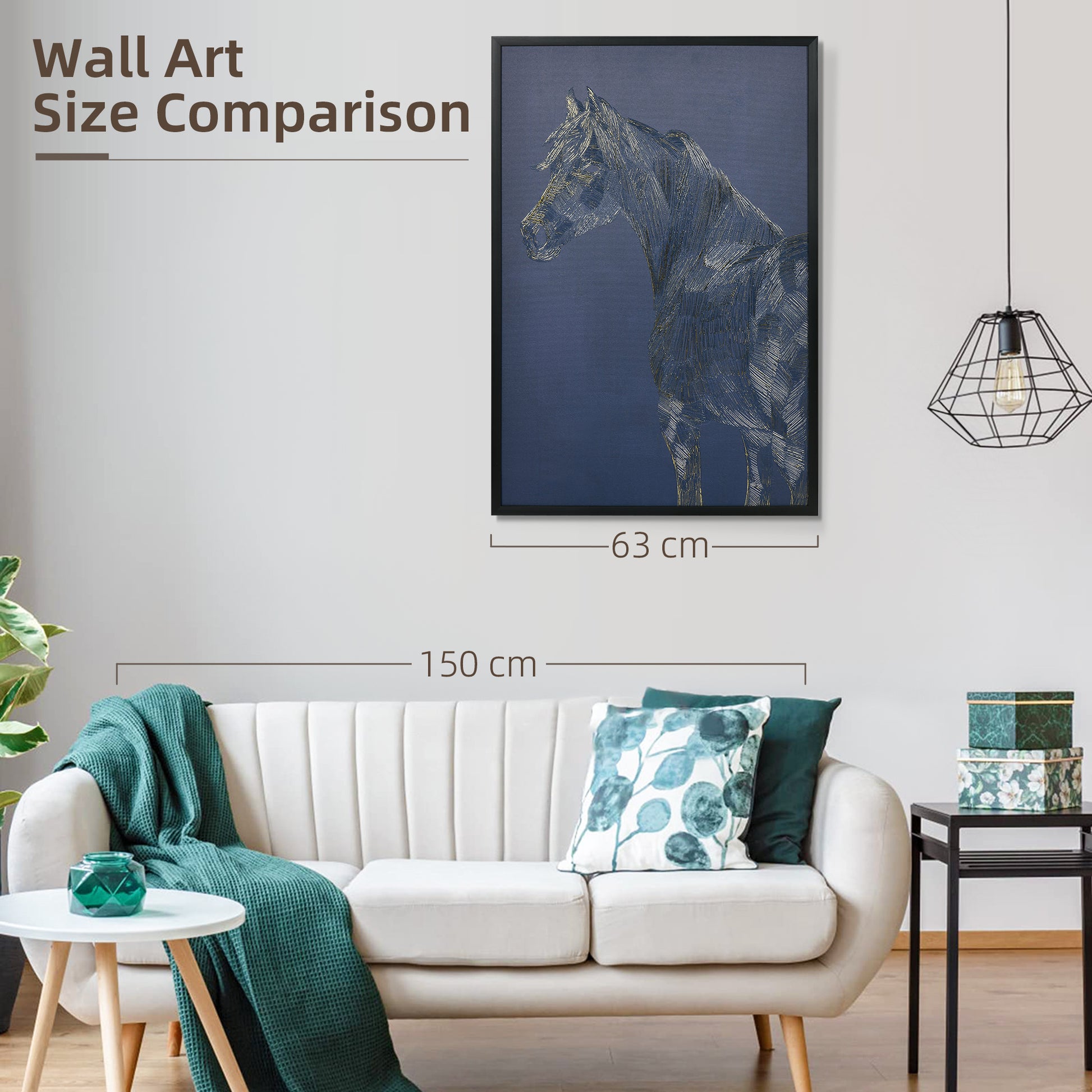 HOMCOM Textured Gold Horse Canvas Wall Art - Elegant Decor for Living Room and Bedroom, 93 x 63 cm - ALL4U RETAILER LTD