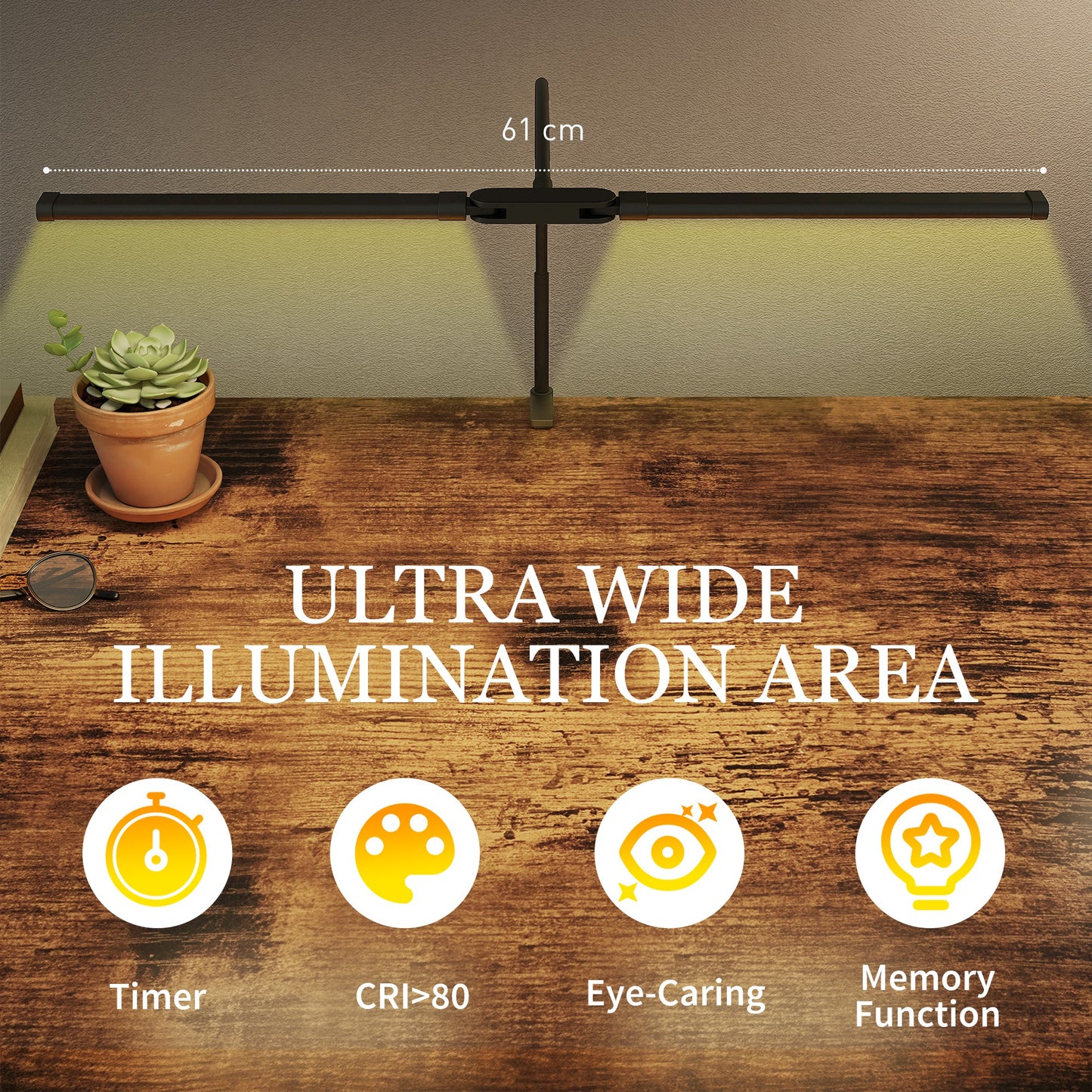 HOMCOM LED Desk Lamp With Clamp Dual Head Gooseneck 3 Color Modes 10 Brightness Levels Timer Memory Study Office Black