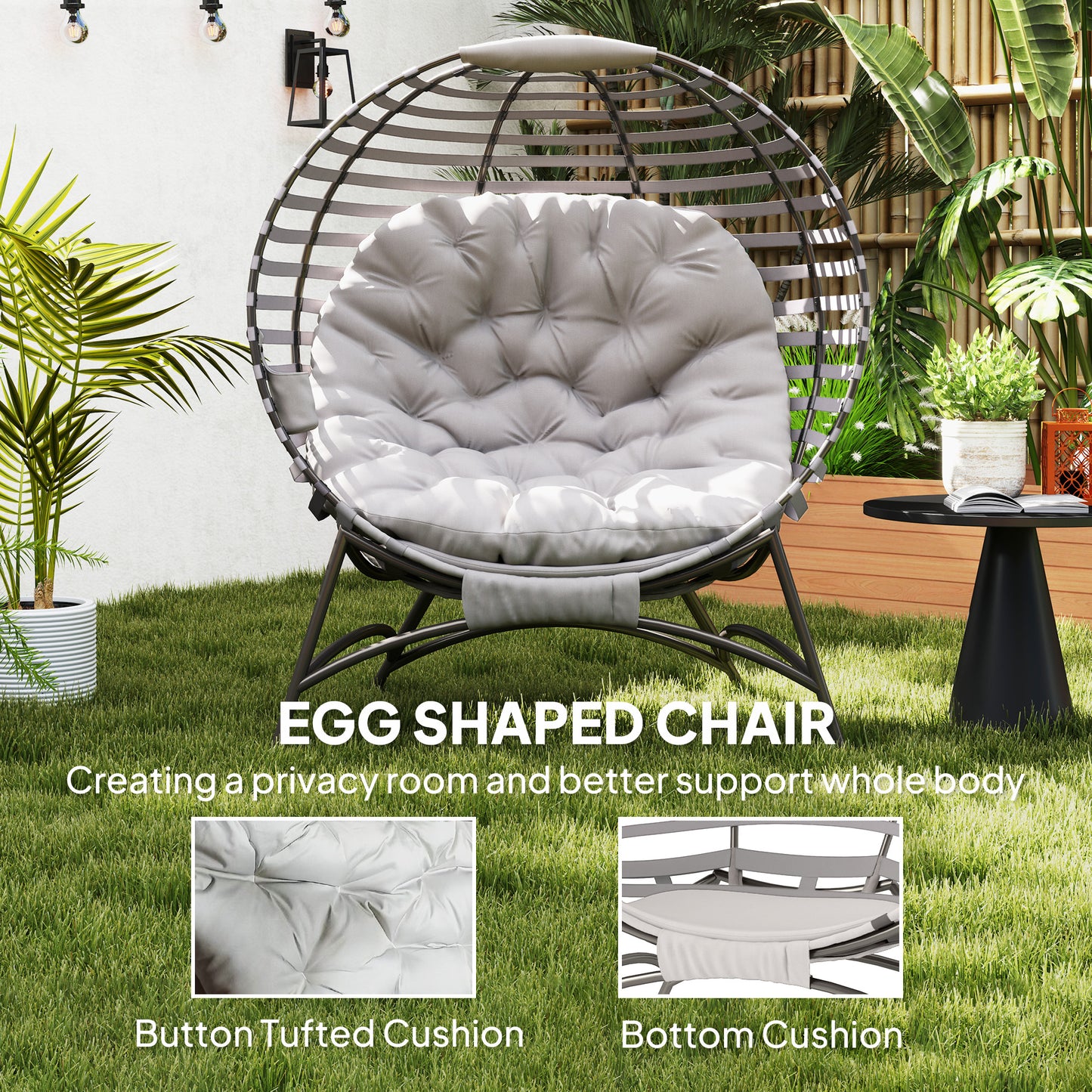 Outsunny Egg Chair With Plush Cushion And Side Pocket For Outdoor Use In Light Grey