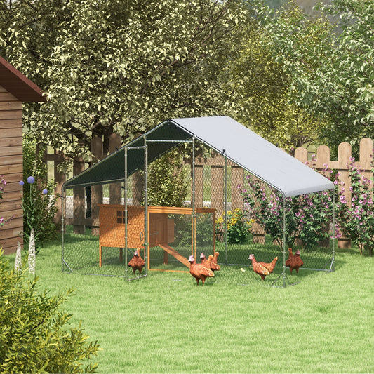 PawHut Outdoor Galvanised Chicken Coop with Weather-Resistant Cover - 3 x 1.7 x 1.9m - ALL4U RETAILER LTD