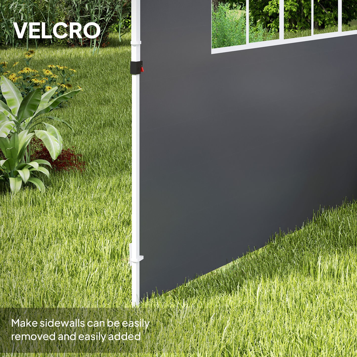 Outsunny 3 Meter Gazebo Side Wall Panel With Window Replaceable Dark Grey UV Proof Weather Resistant