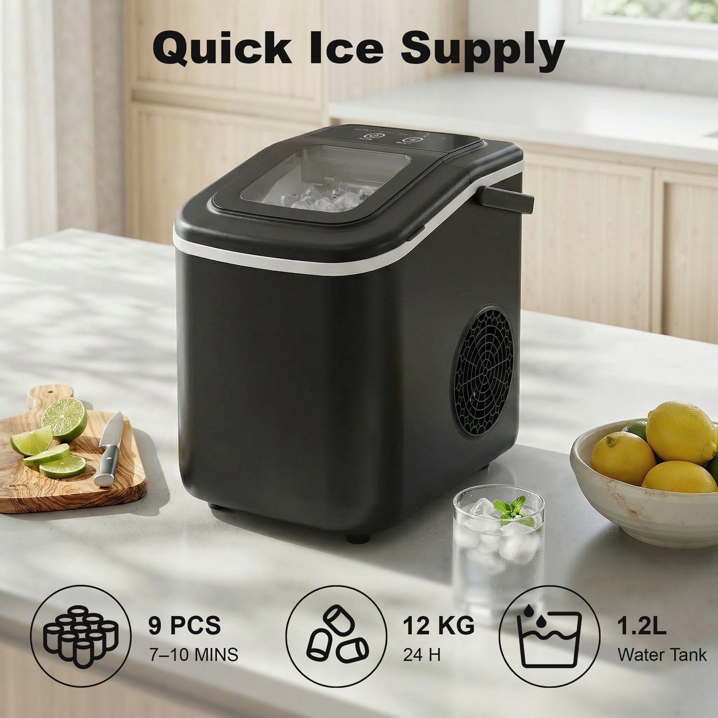 HOMCOM Countertop Ice Maker Machine 9 Cubes In 7 Minutes Portable Ice Maker With Scoop And Basket Two Sizes Black