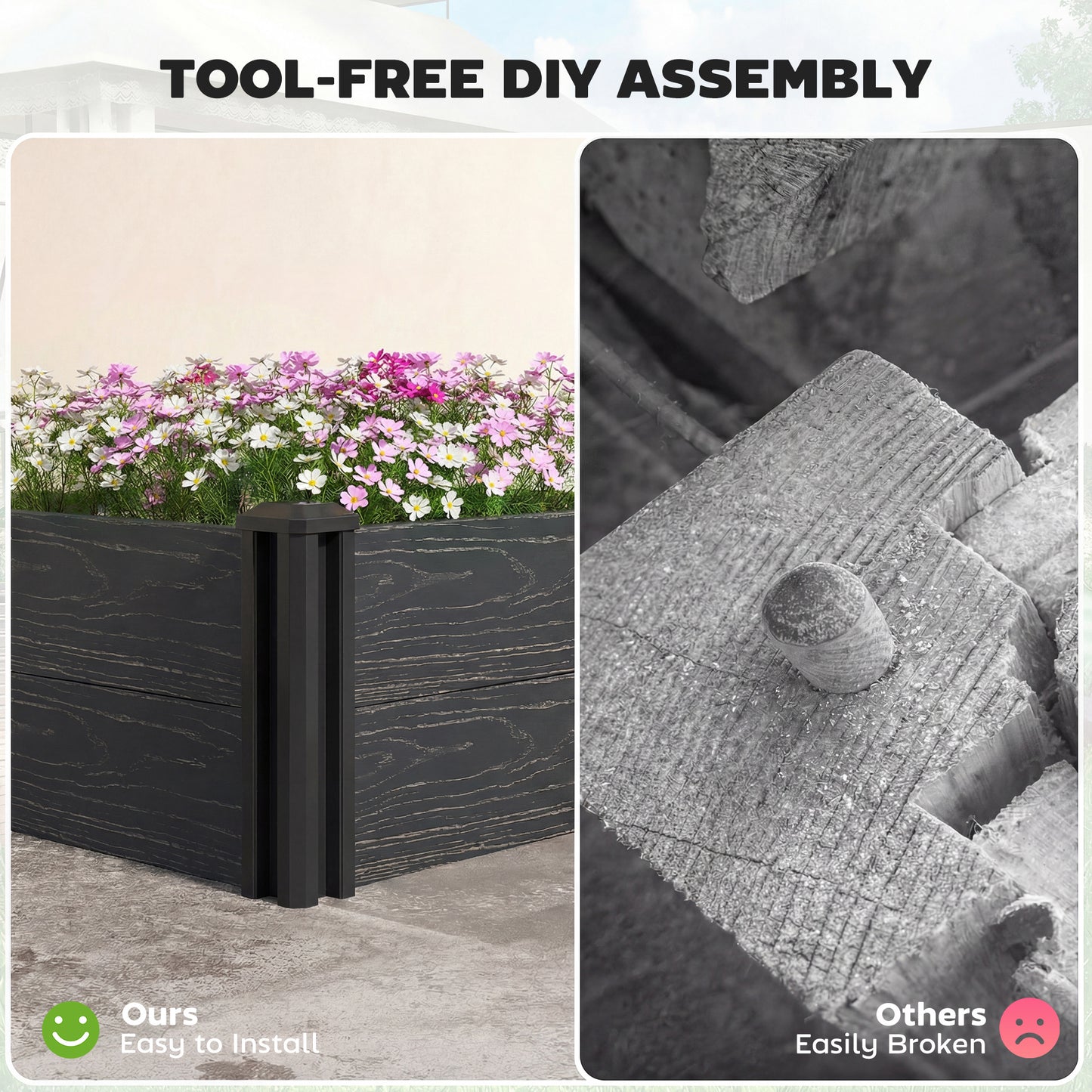 Outsunny Vinyl Raised Garden Bed Kit 2x2x1ft Modular Elevated Garden Box With Slotting Legs Open Bottom Dark Grey