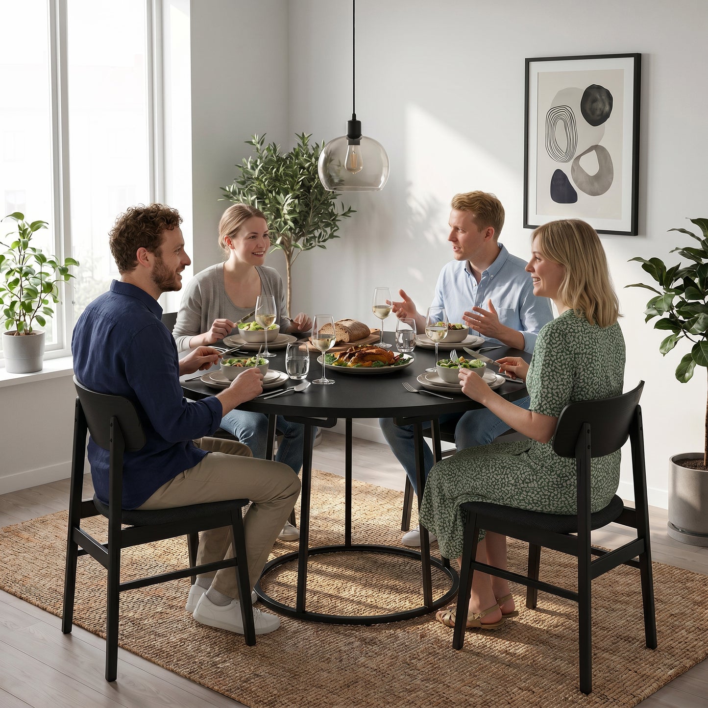 HOMCOM Dining Table Space Saving 120 cm Round Black Spliced Tabletop Featuring Conical Metal Base
