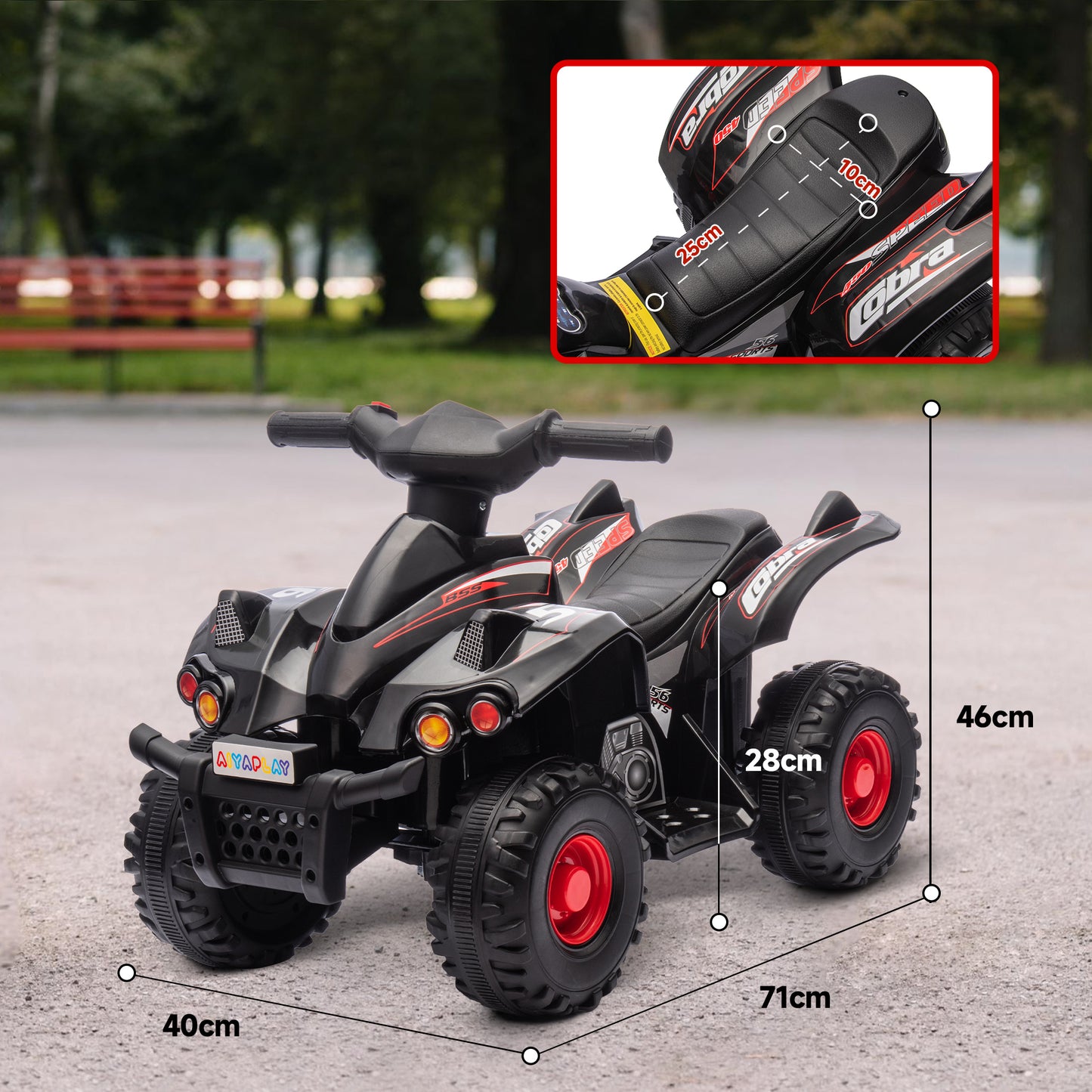 AIYAPLAY 6V Kids Electric ATV with Music and Forward Function, Ideal for Ages 2-6, Black