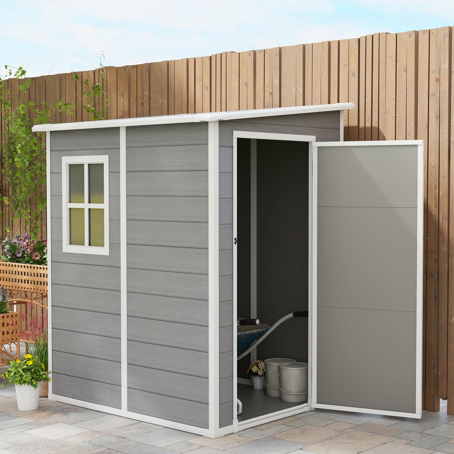 Outsunny Aluminium Lean-to Garden Storage Shed with Lockable Door, Window & Vent, 4'x5', Grey - ALL4U RETAILER LTD