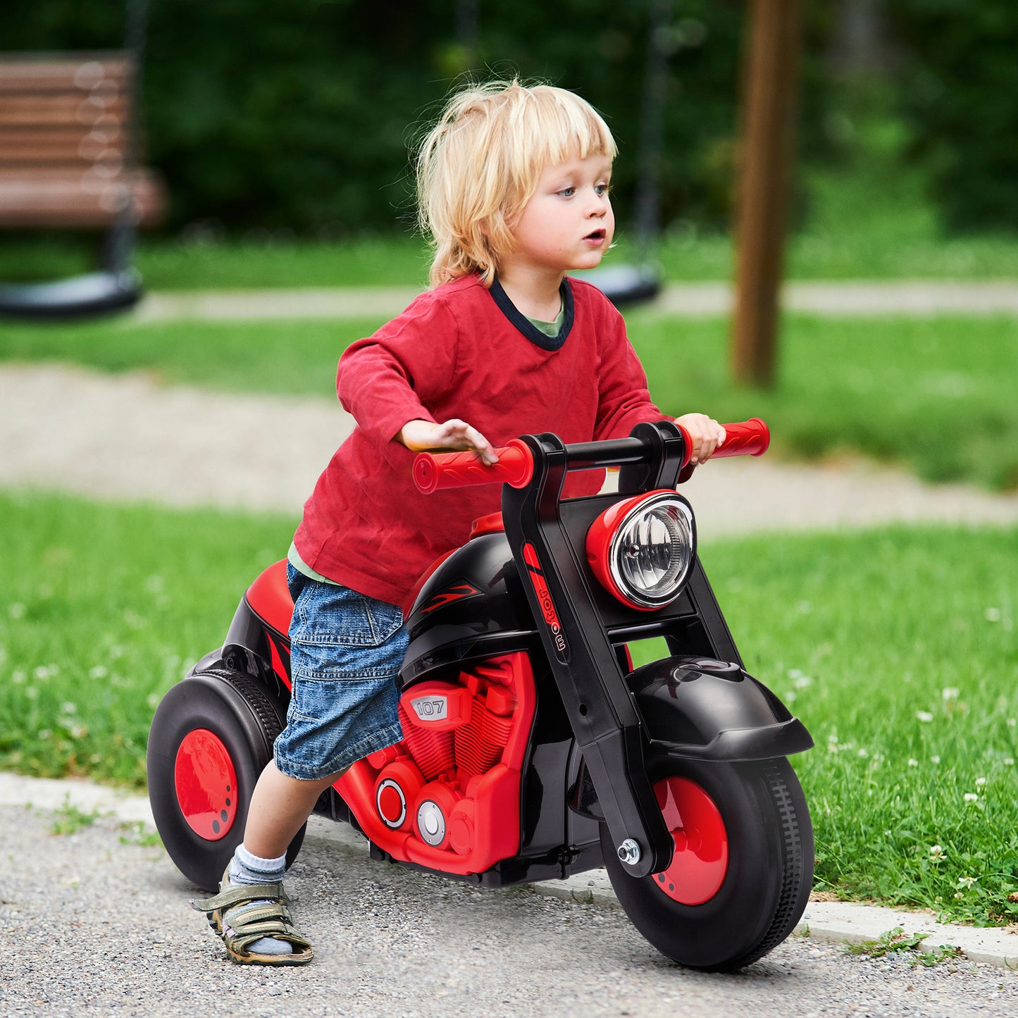 AIYAPLAY Foot-to-Floor Bubble Music Ride-On Motorcycle for Toddlers - Black