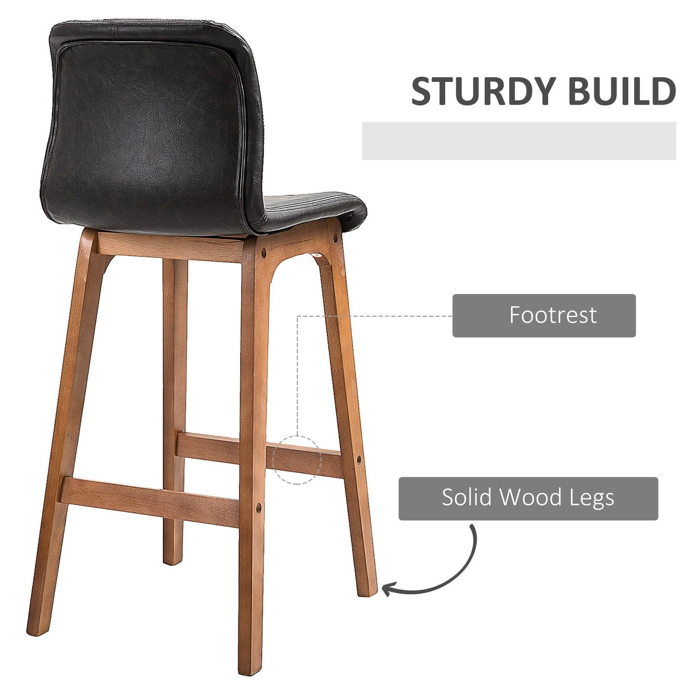 HOMCOM Modern Bar Stools Set of 2 - Sleek PU Leather, Wooden Frame - ALL4U RETAILER LTD