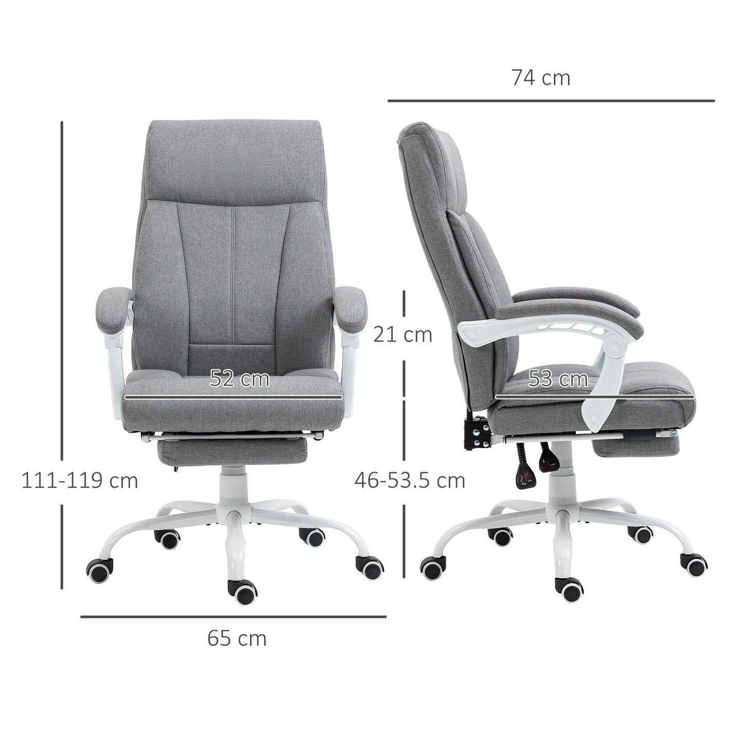 Vinsetto Grey Fabric Reclining Desk Chair with Foot Rest - ALL4U RETAILER LTD