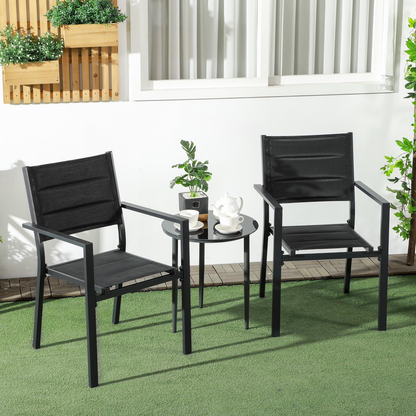 Outsunny Set of Two Stackable Aluminium Garden Chairs - ALL4U RETAILER LTD