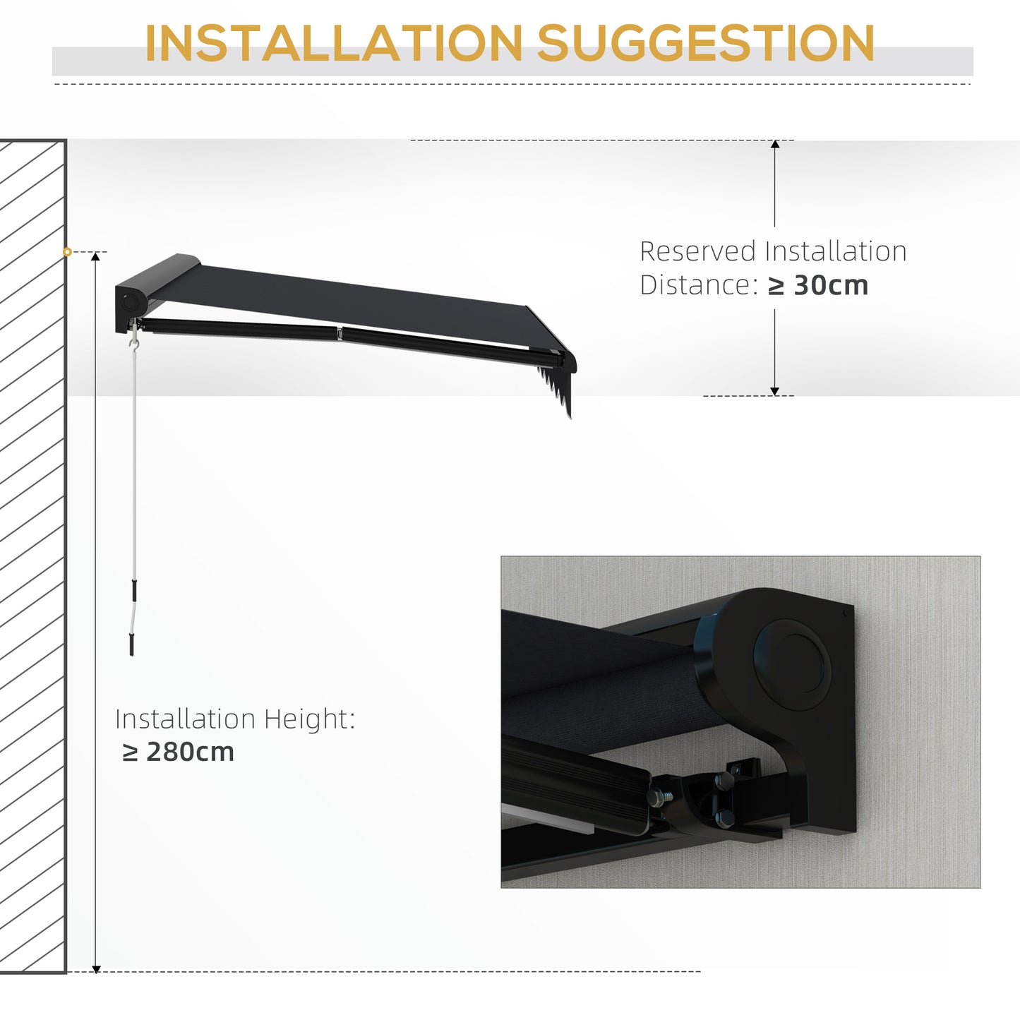Outsunny 3x2.5m Electric LED Light Retractable Awning with Aluminium Frame for Patio Door Window